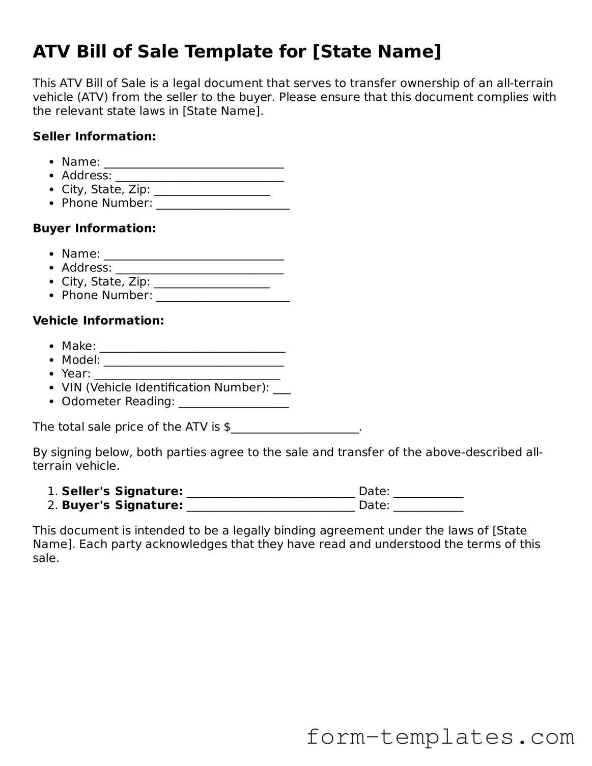 Attorney-Approved ATV Bill of Sale Document