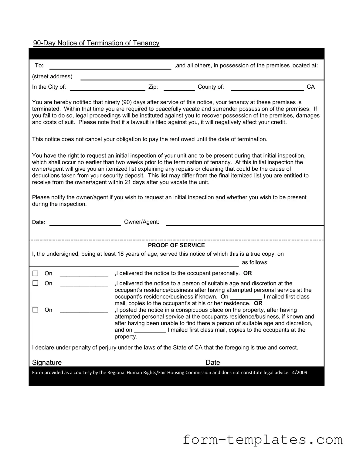 Fill Out a Valid 90 Day Notice To Move Out Template