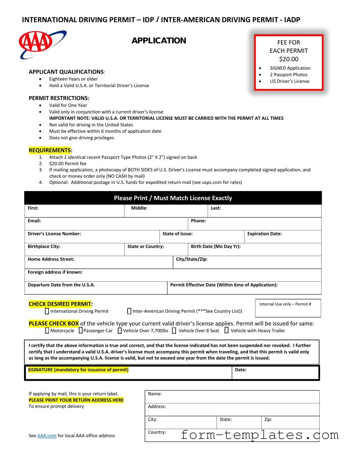 Fill Out a Valid Aaa International Driving Permit Application Template