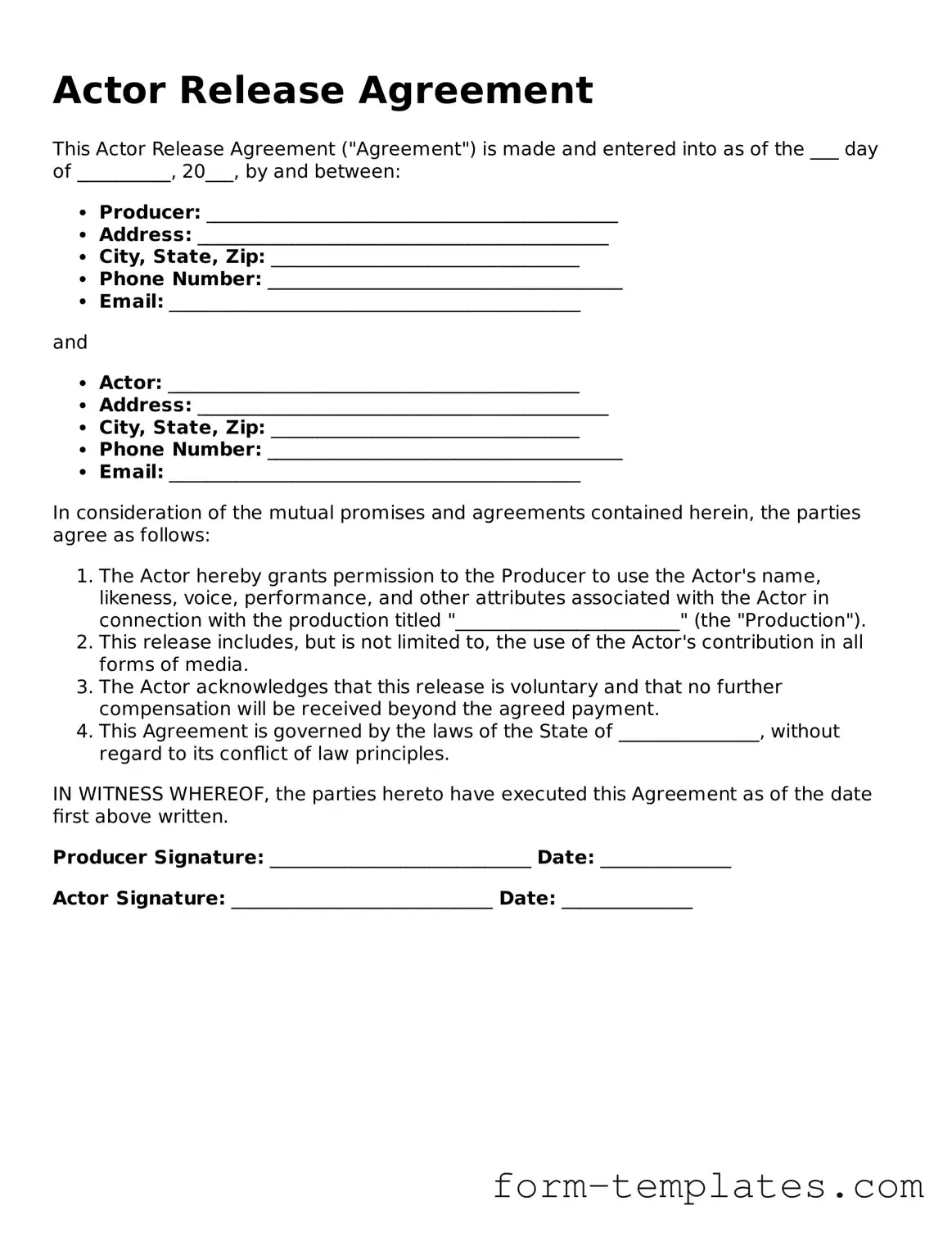 Attorney-Approved Actor Release Document