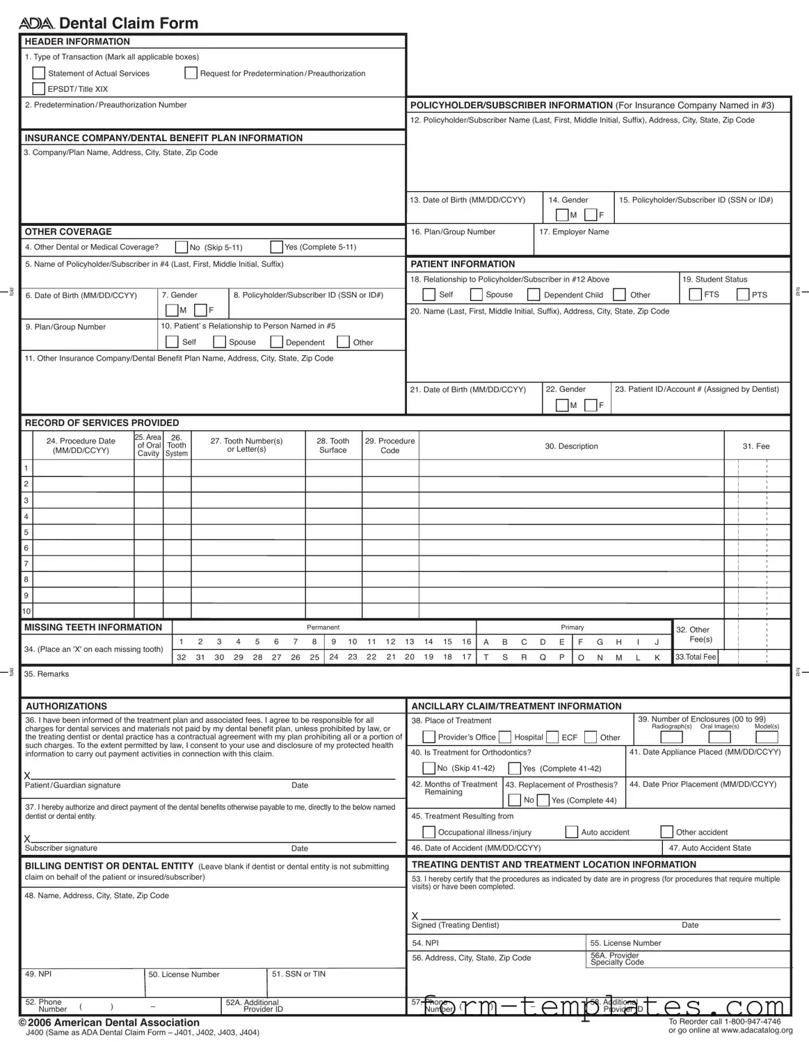 Fill Out a Valid Ada Dental Claim Template