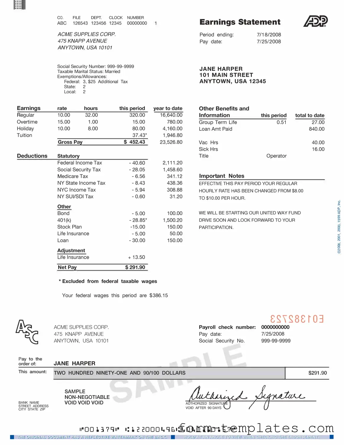 Fill Out a Valid Adp Pay Stub Template