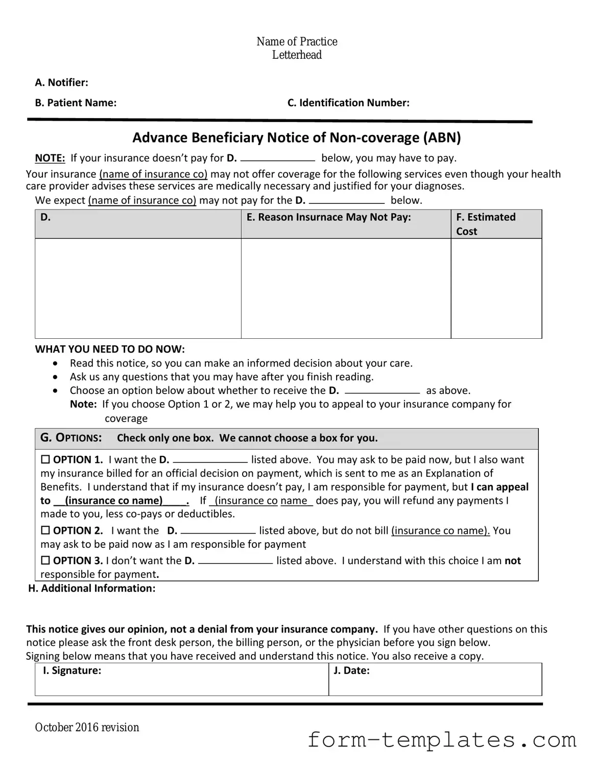Fill Out a Valid Advance Beneficiary Notice of Non-coverage Template