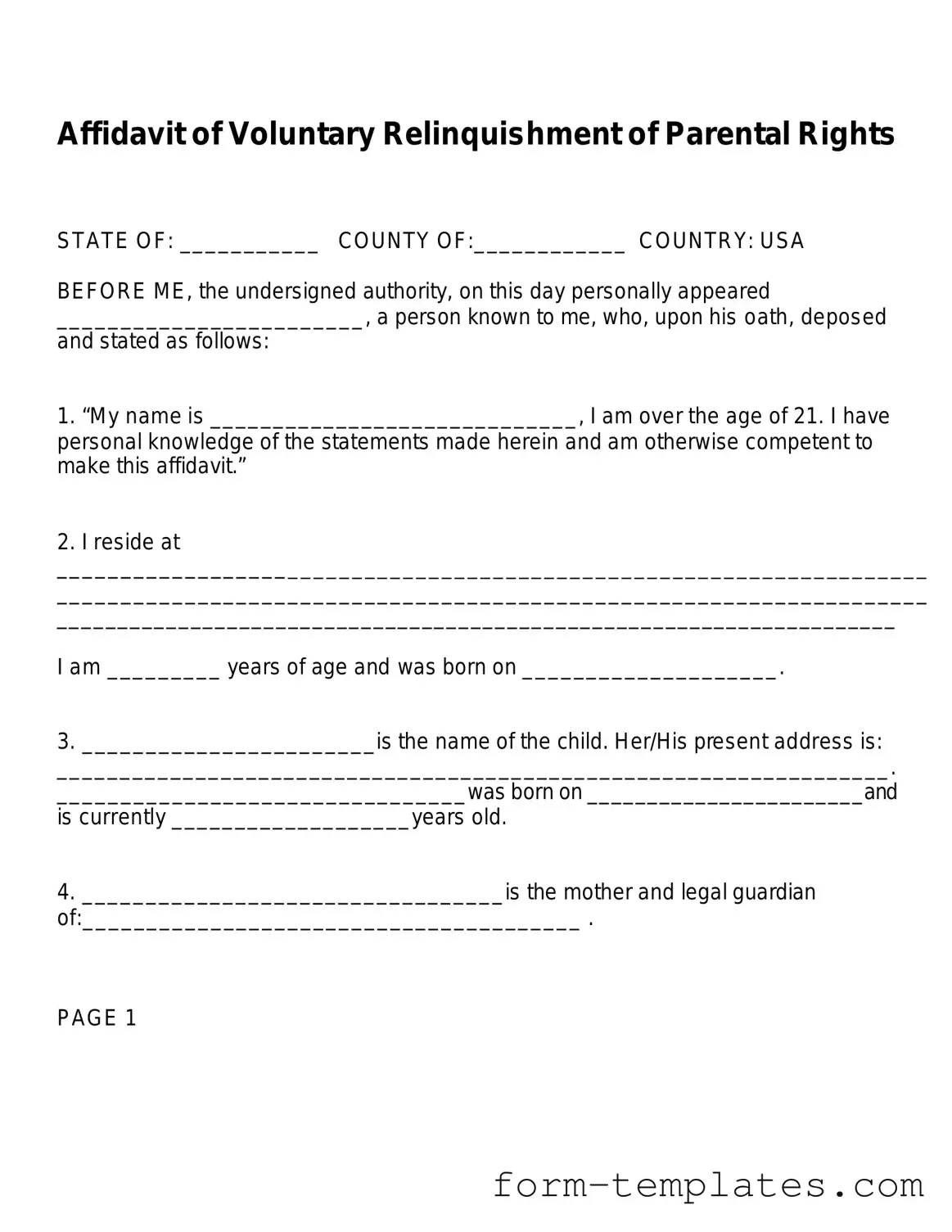 Fill Out a Valid Affidavit Parental Rights Template