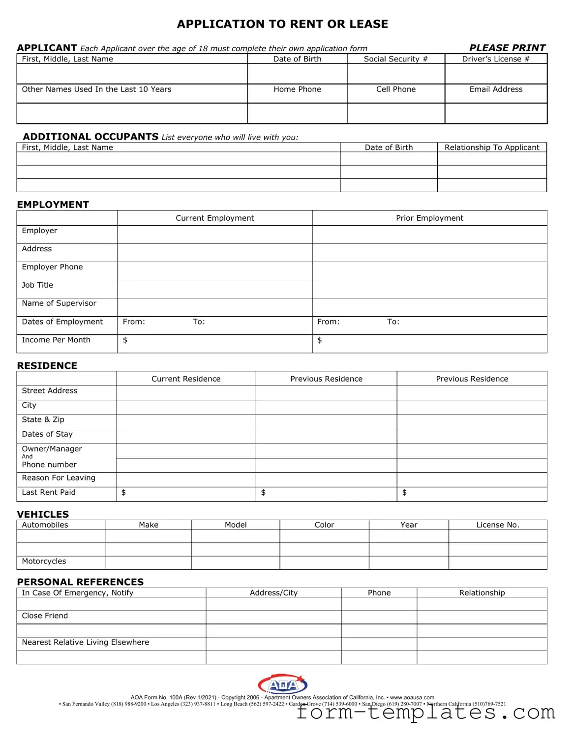 Fill Out a Valid Aoa 100A Template