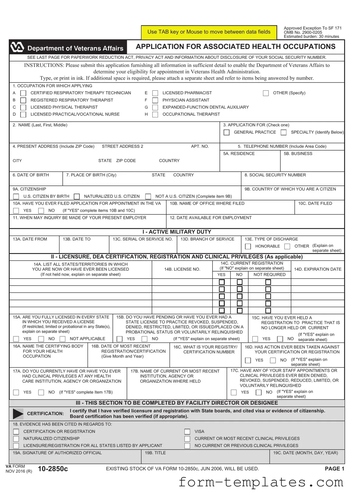 Fill Out a Valid VA 10-2850c Template
