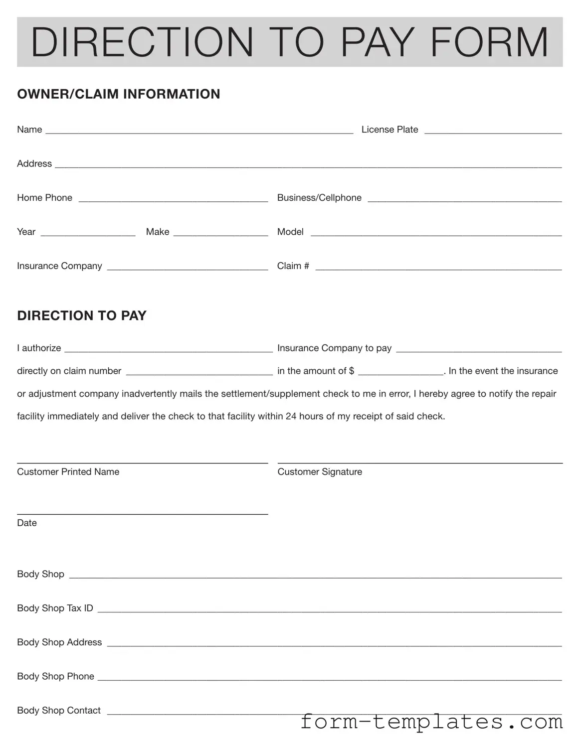 Fill Out a Valid Authorization And Direction Pay Template