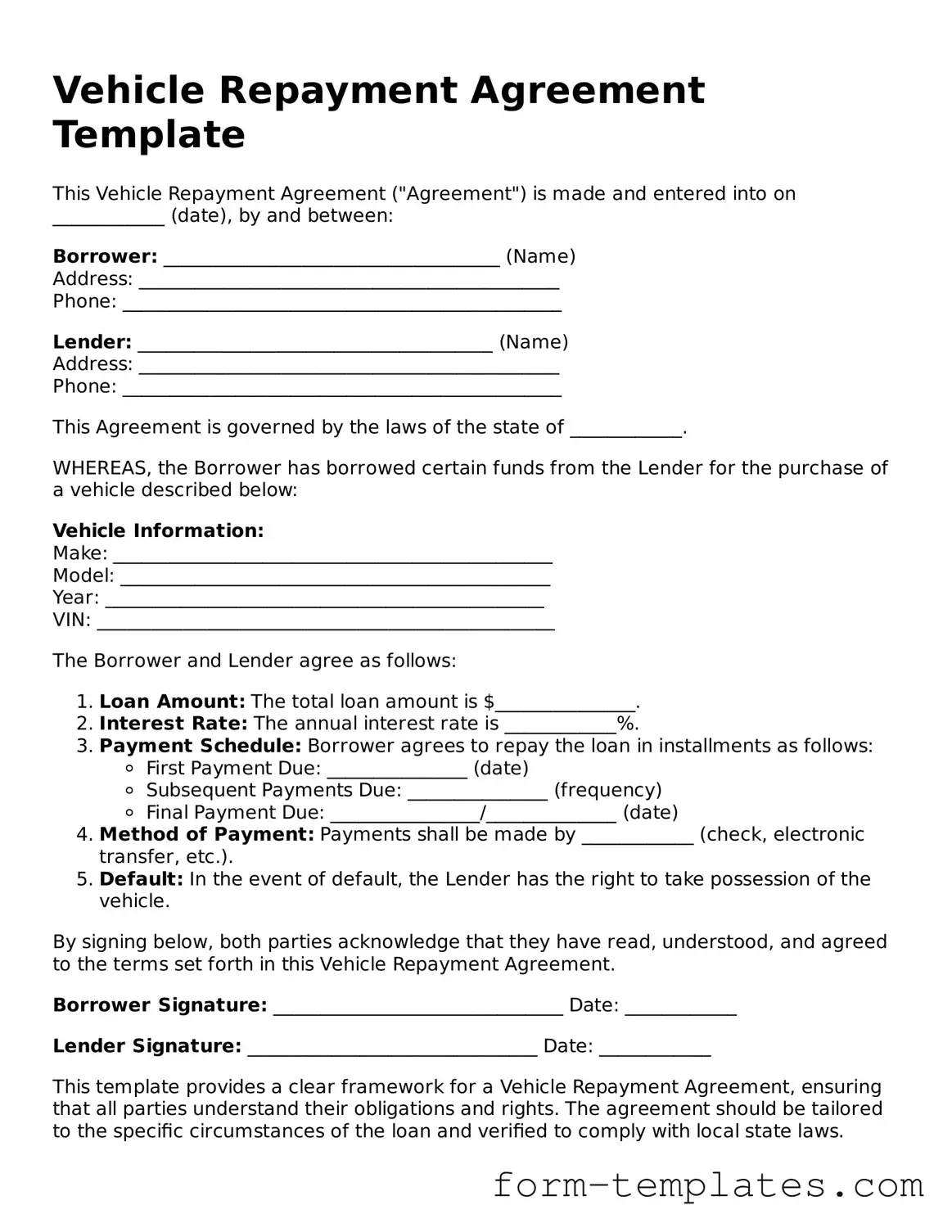 Attorney-Approved Vehicle Repayment Agreement Document