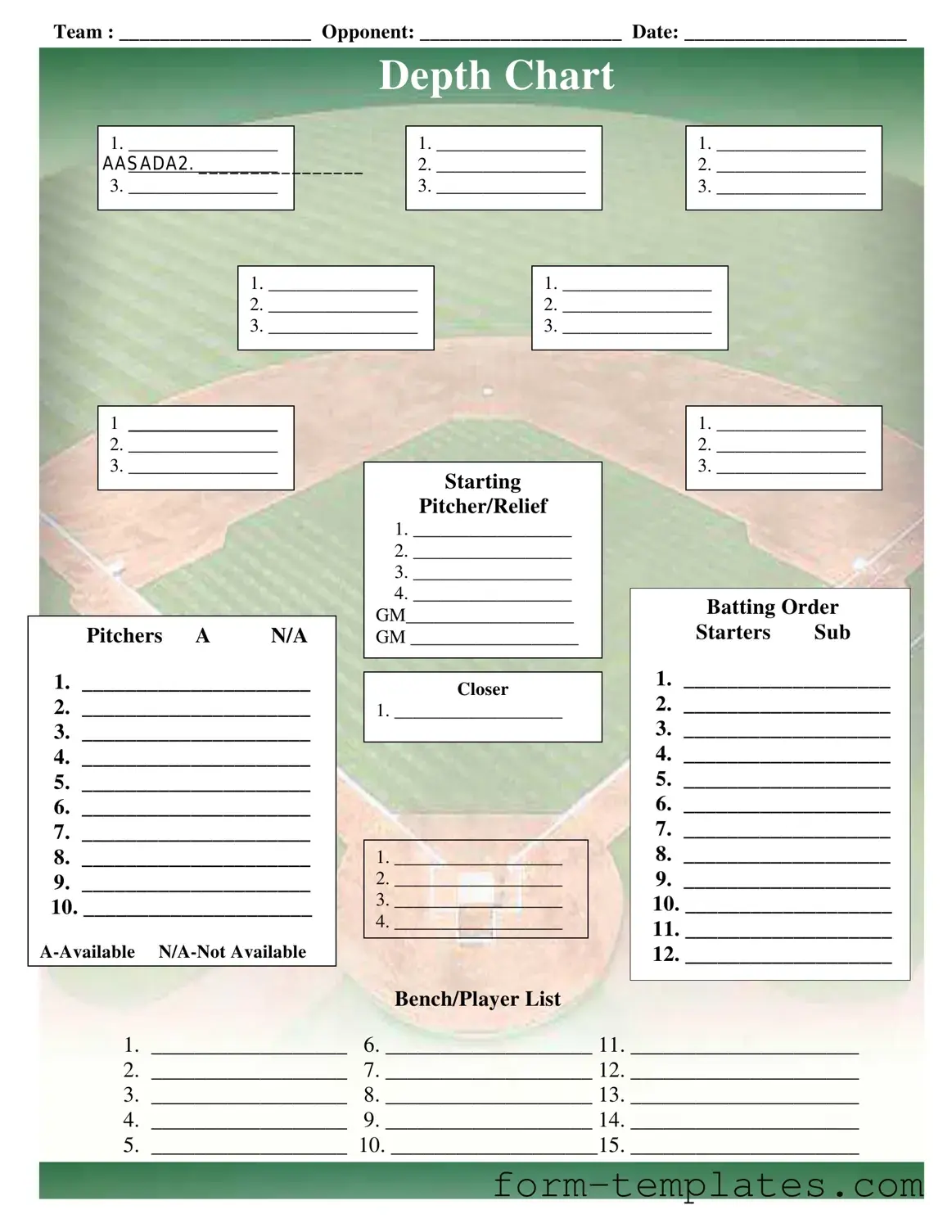 Fill Out a Valid Baseball Field Lineup Template
