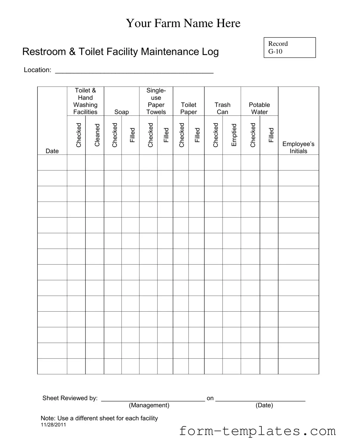 Fill Out a Valid Bathroom Cleaning Log Sheet Template
