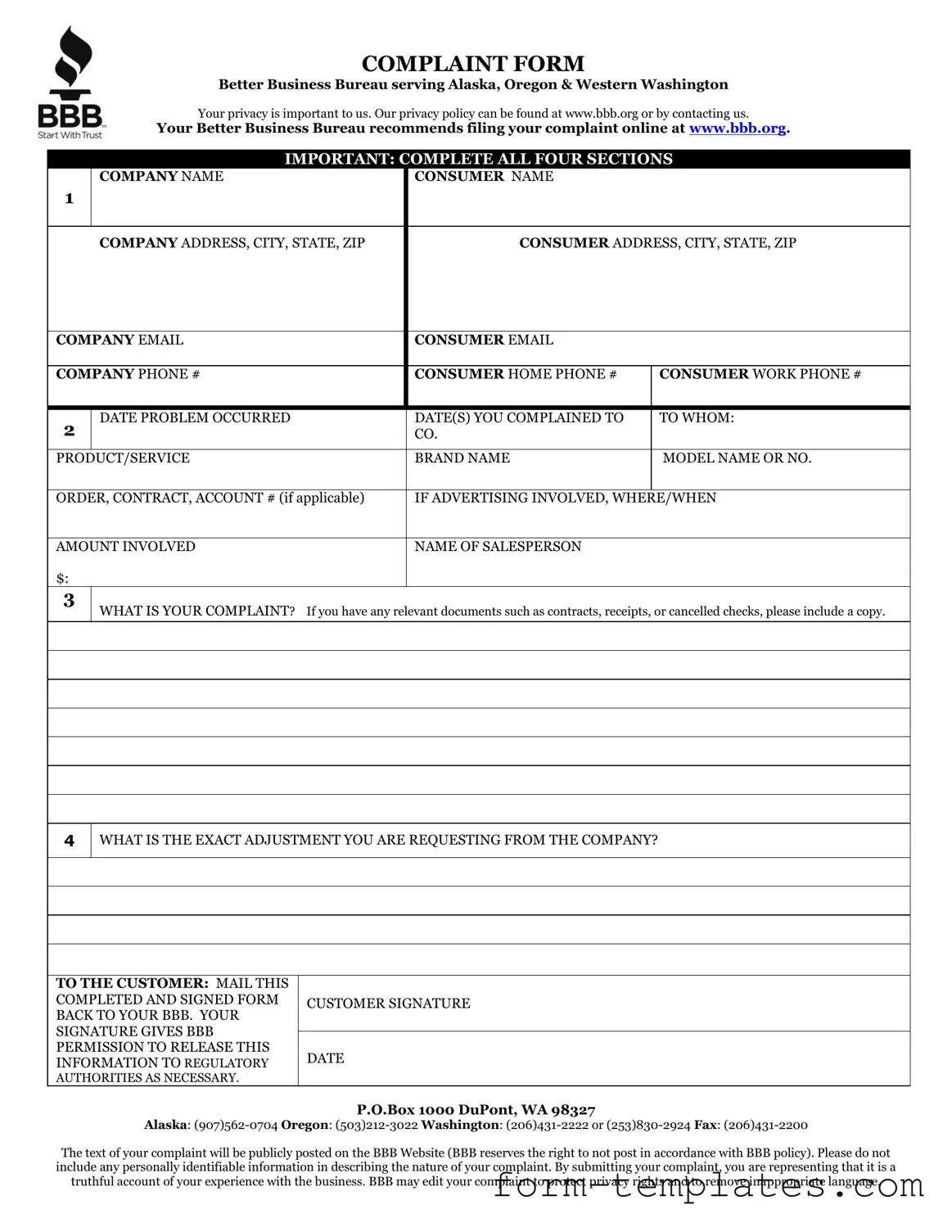 Fill Out a Valid Bbb Complaint Template