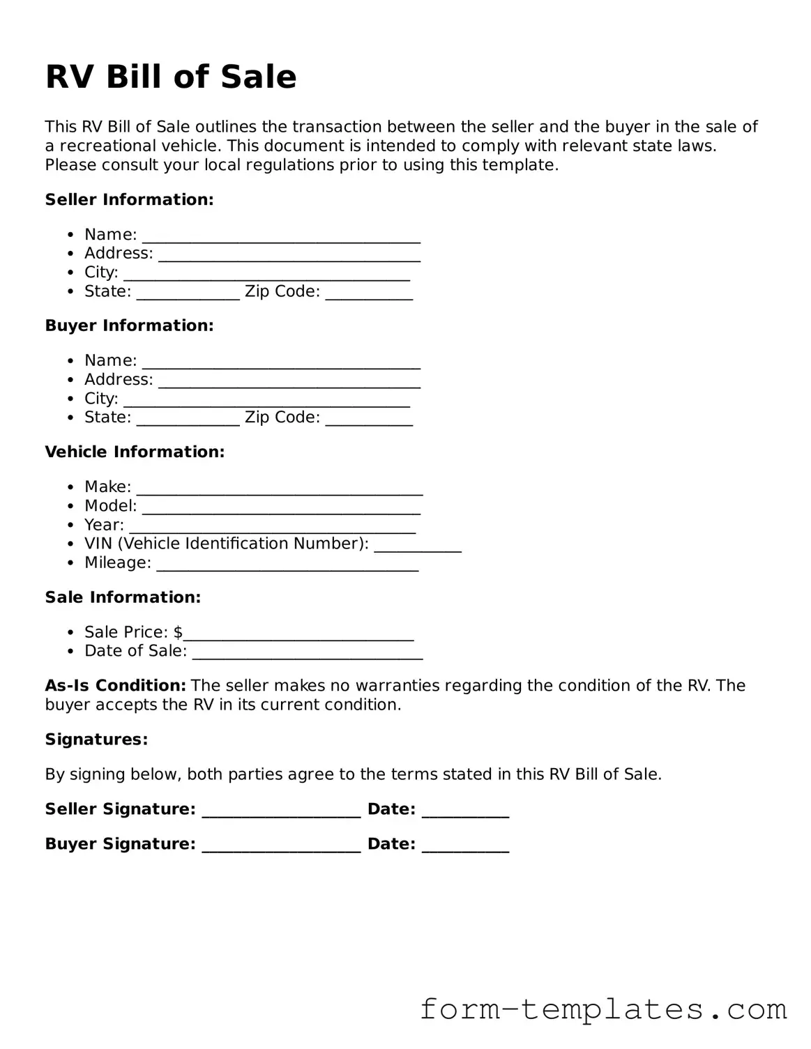 Attorney-Approved RV Bill of Sale Document