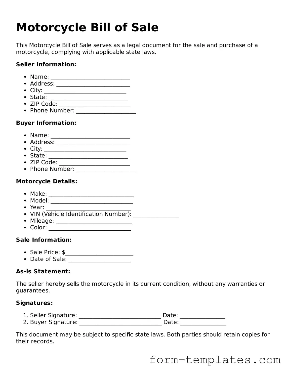 Attorney-Approved Motorcycle Bill of Sale Document