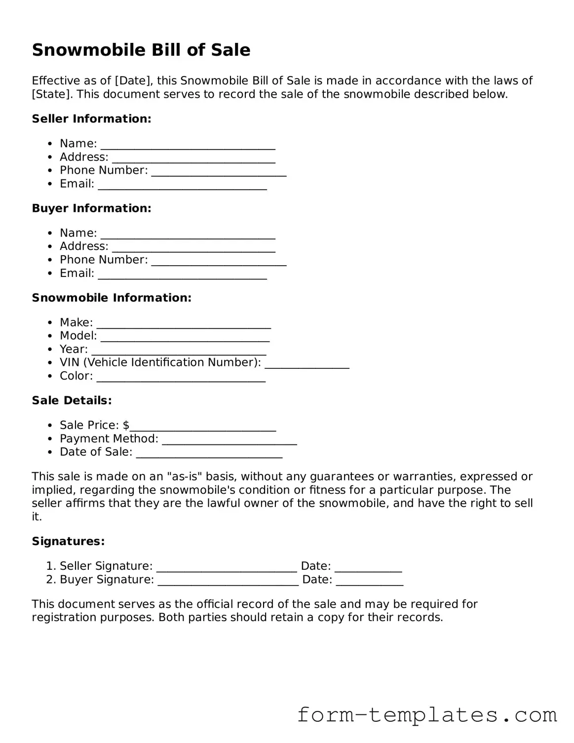 Attorney-Approved Snowmobile Bill of Sale Document