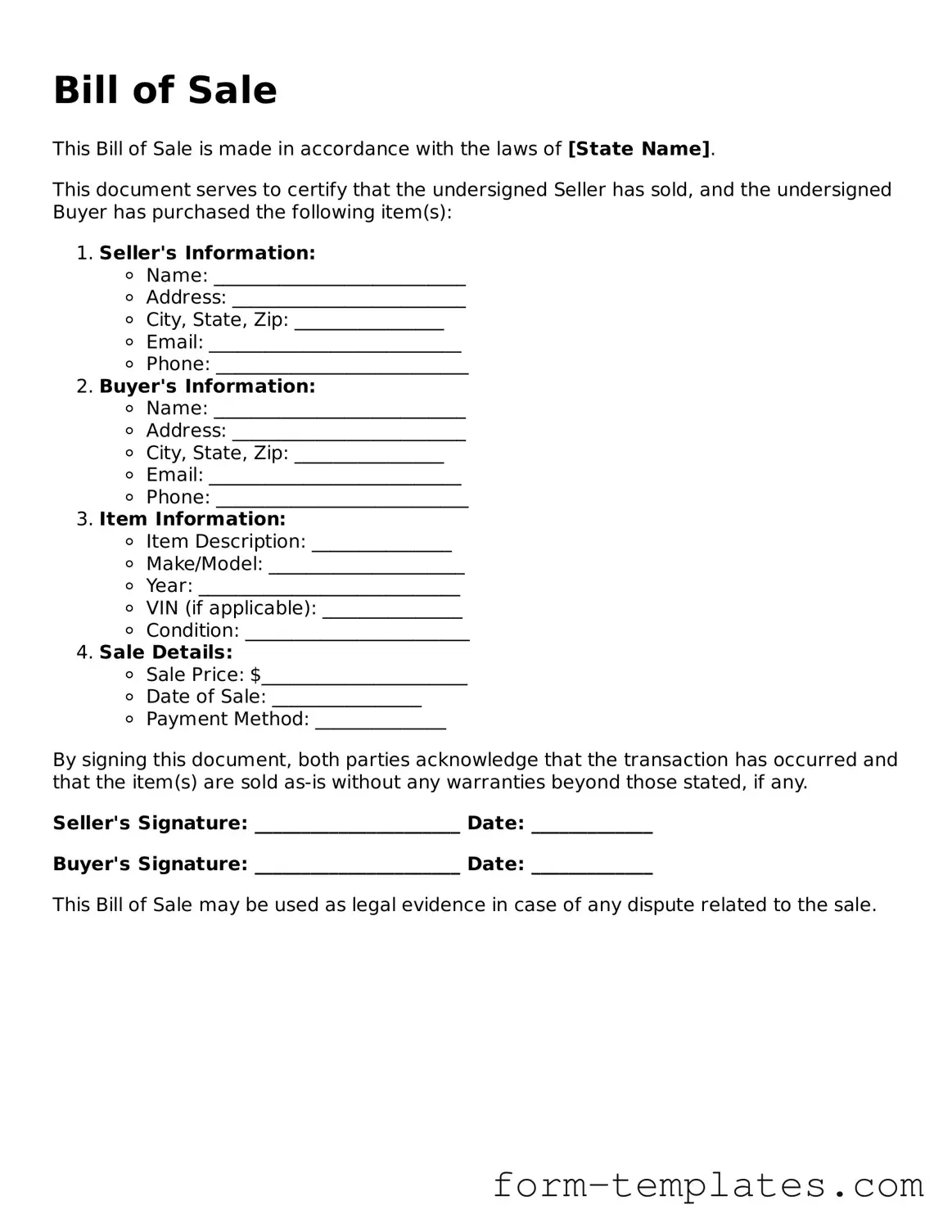 Attorney-Approved Bill of Sale Document