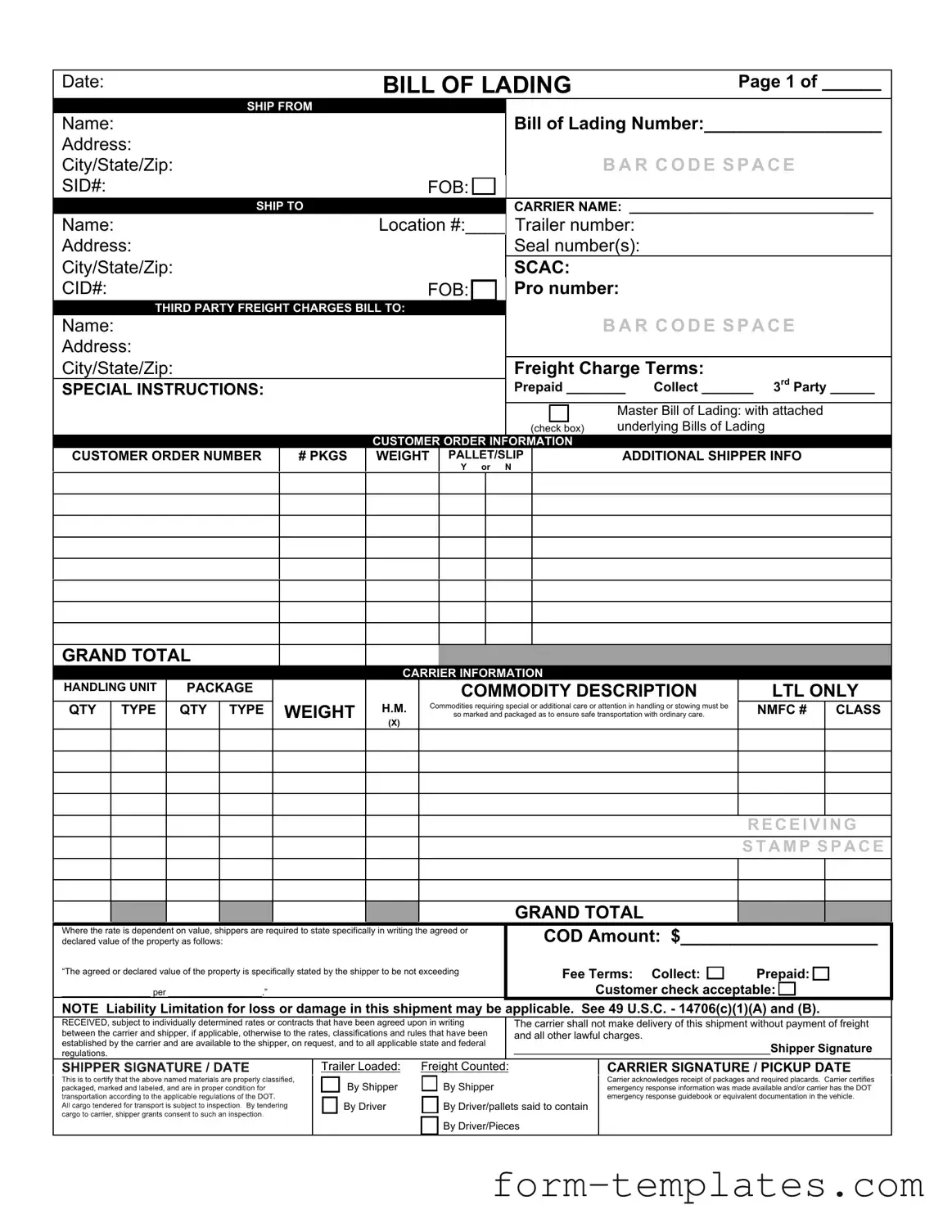 Fill Out a Valid Bill of Lading with a Supplement Template