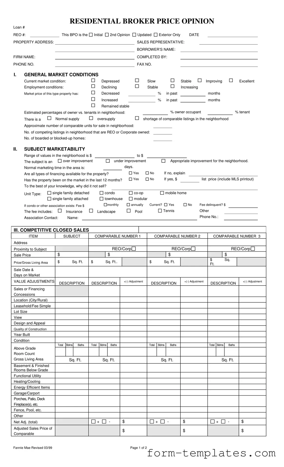 Fill Out a Valid Broker Price Opinion Template