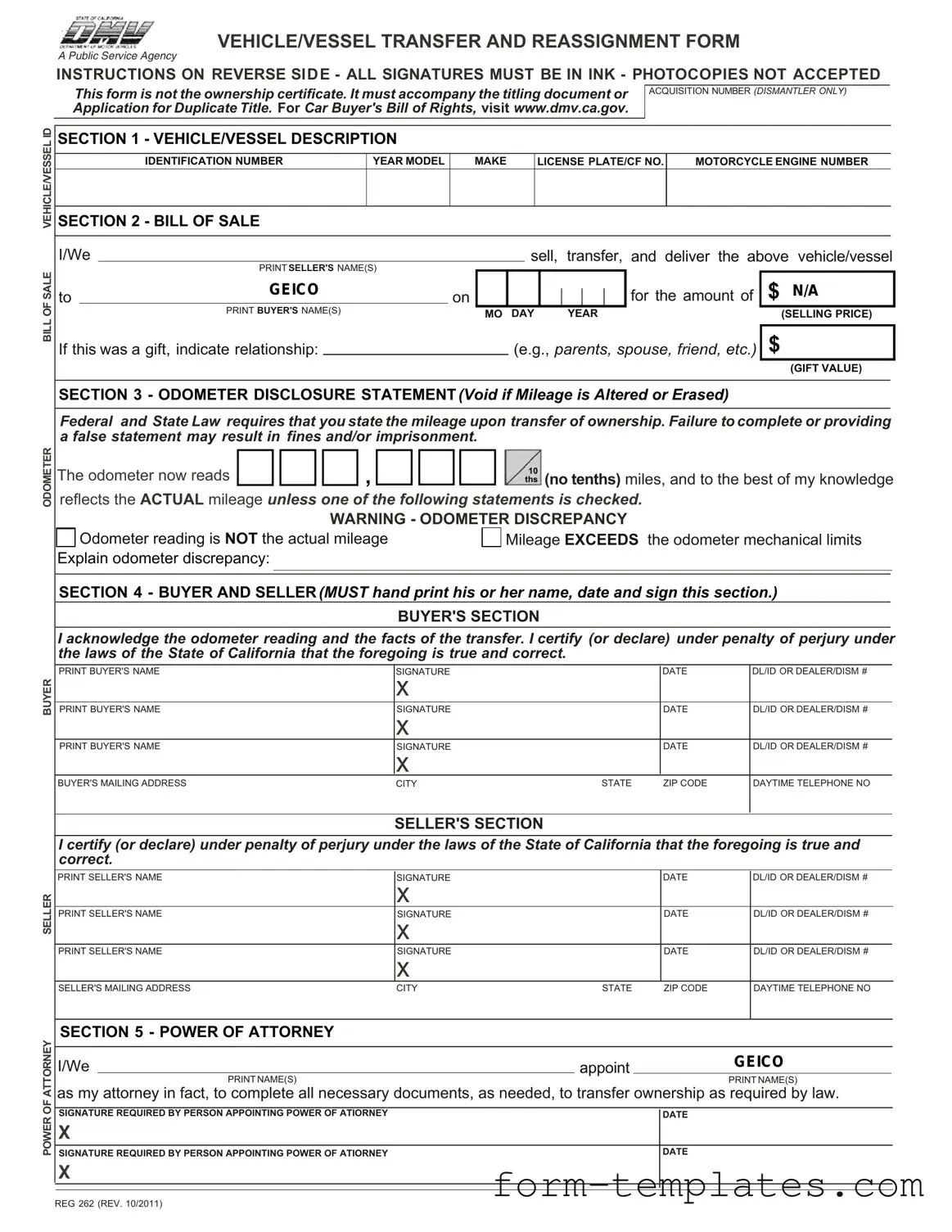Fill Out a Valid California Fotm Reg 262 Template