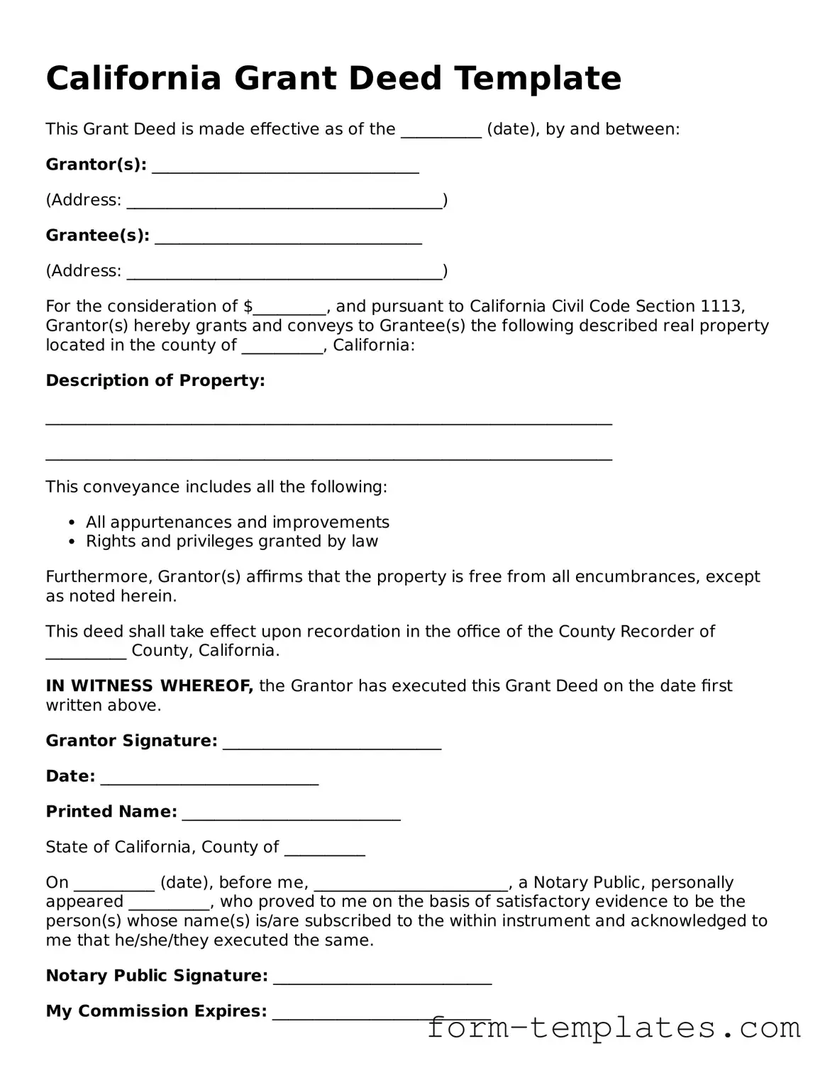 Printable Deed Form for the State of California