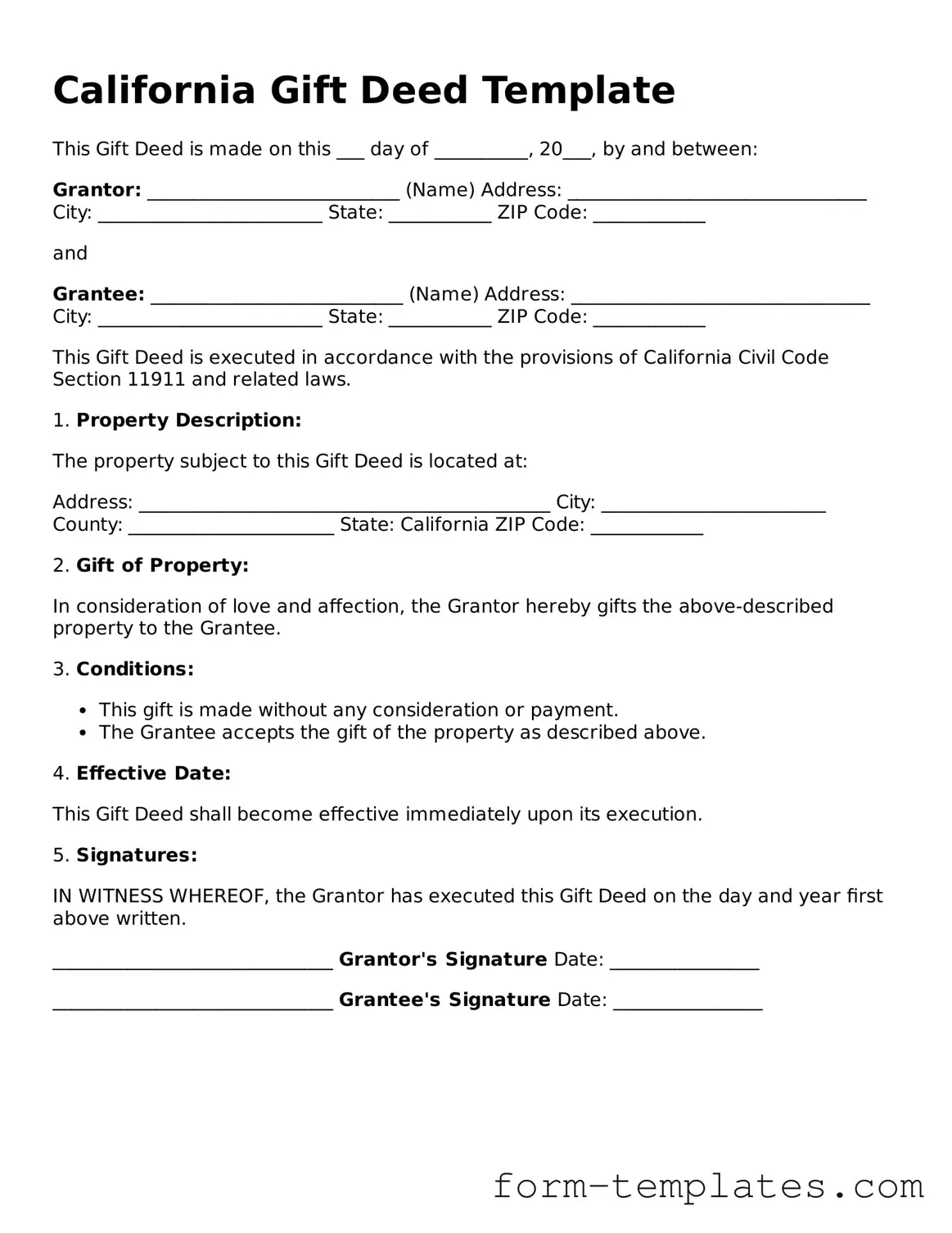 Printable Gift Deed Form for the State of California