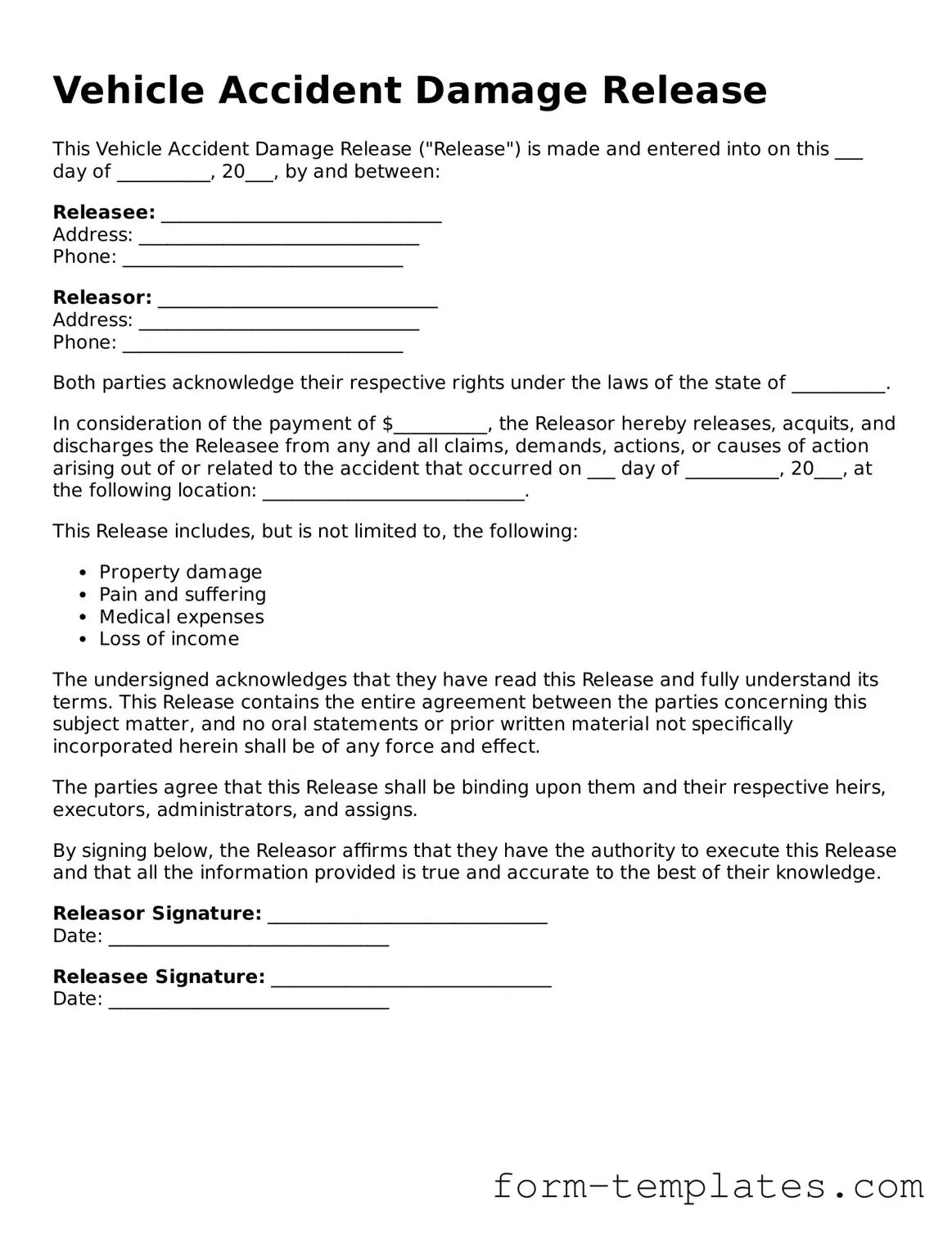 Attorney-Approved Vehicle Accident Damage Release Document