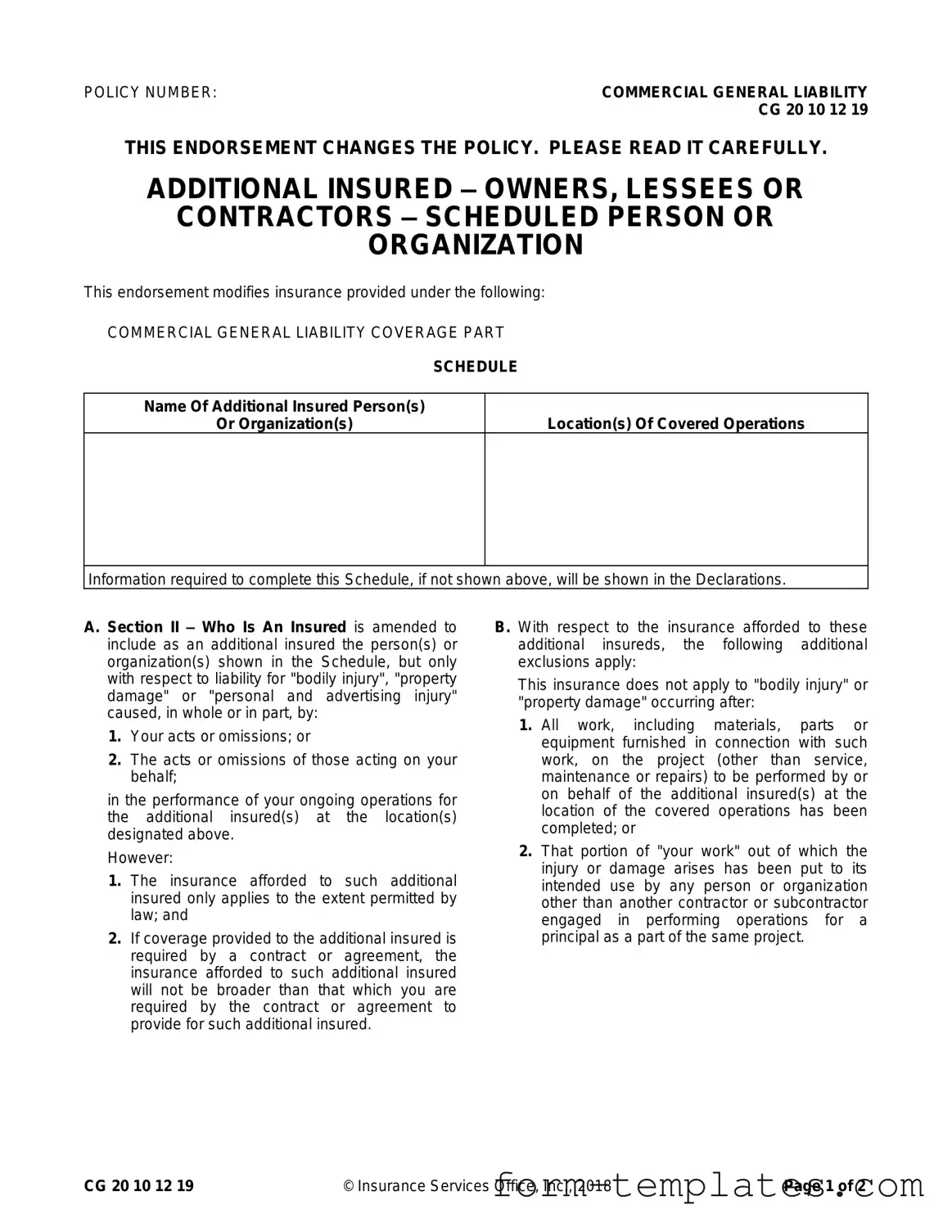 Fill Out a Valid Cg 20 10 07 04 Liability Endorsement Template