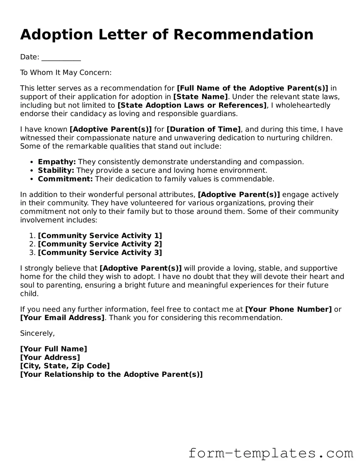Attorney-Approved Adoption Letter of Recommendation Document