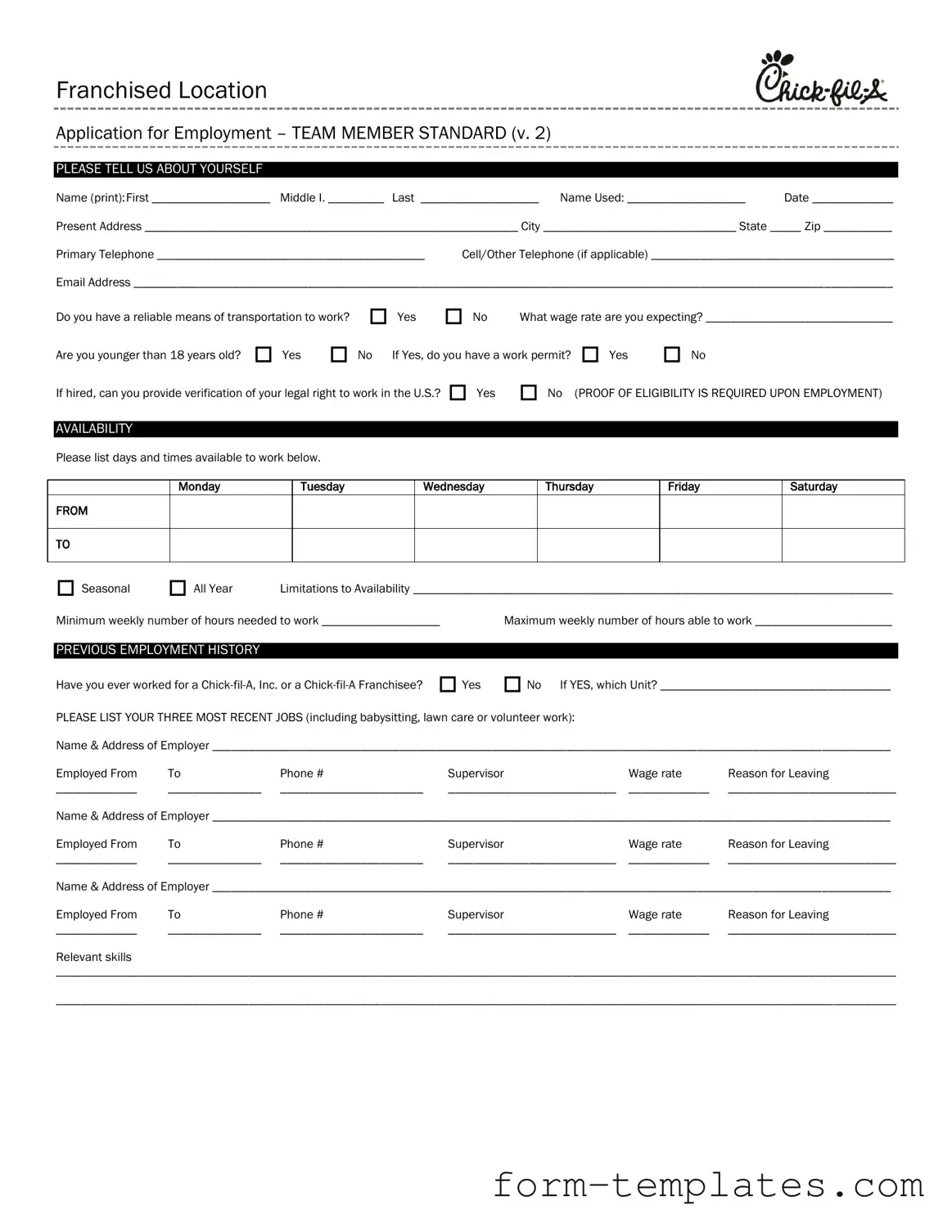 Fill Out a Valid Chick Fil A Job Application Template