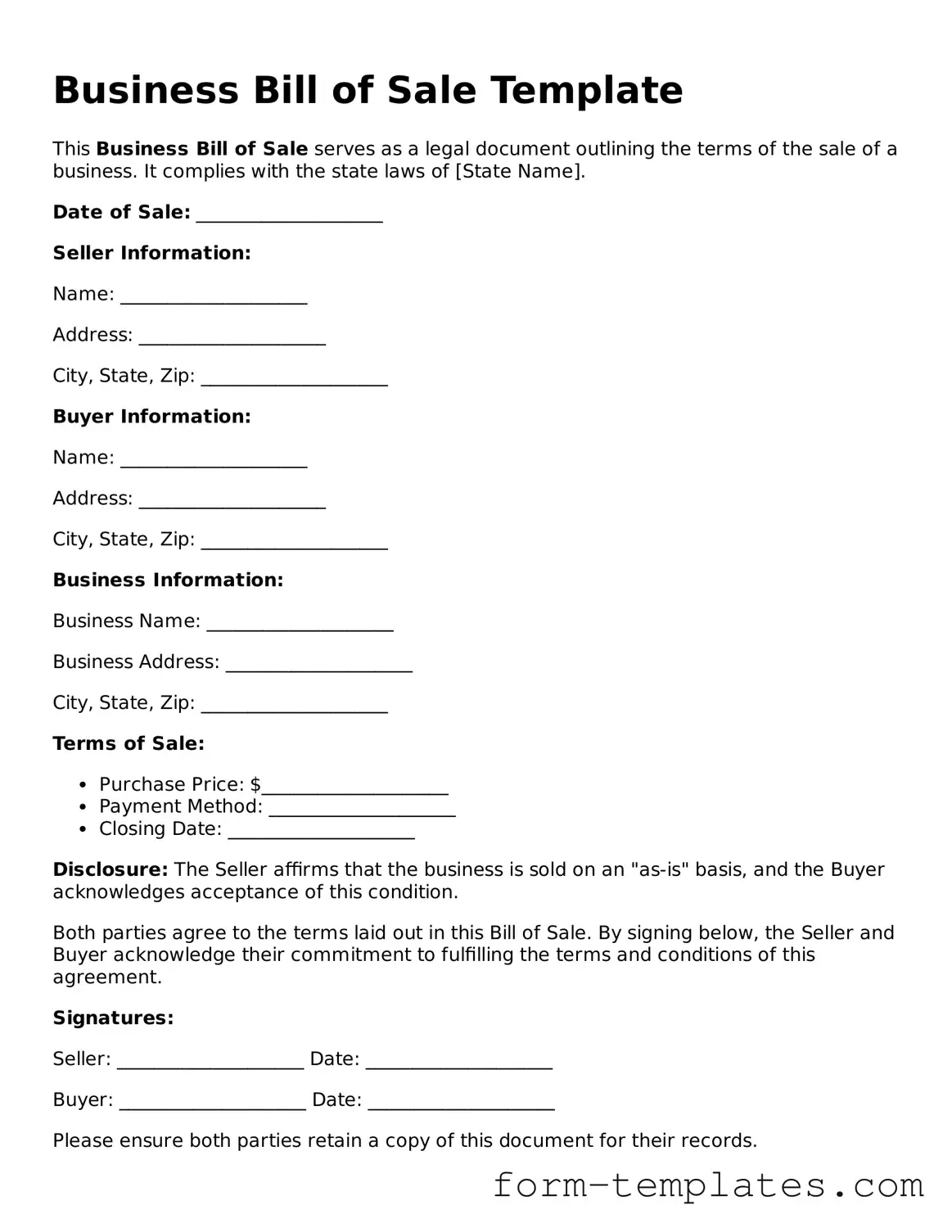 Attorney-Approved Business Bill of Sale Document