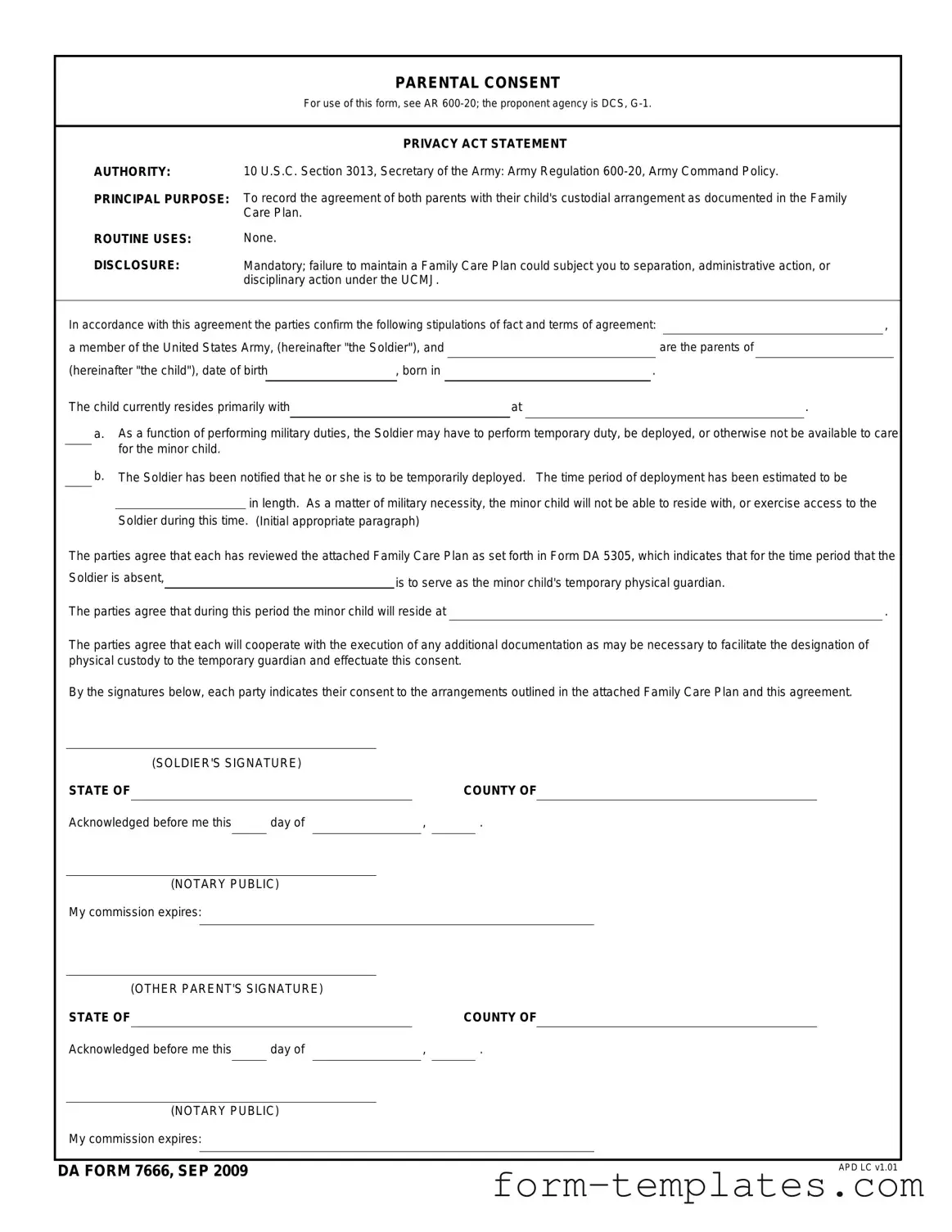 Fill Out a Valid DA 7666 Template
