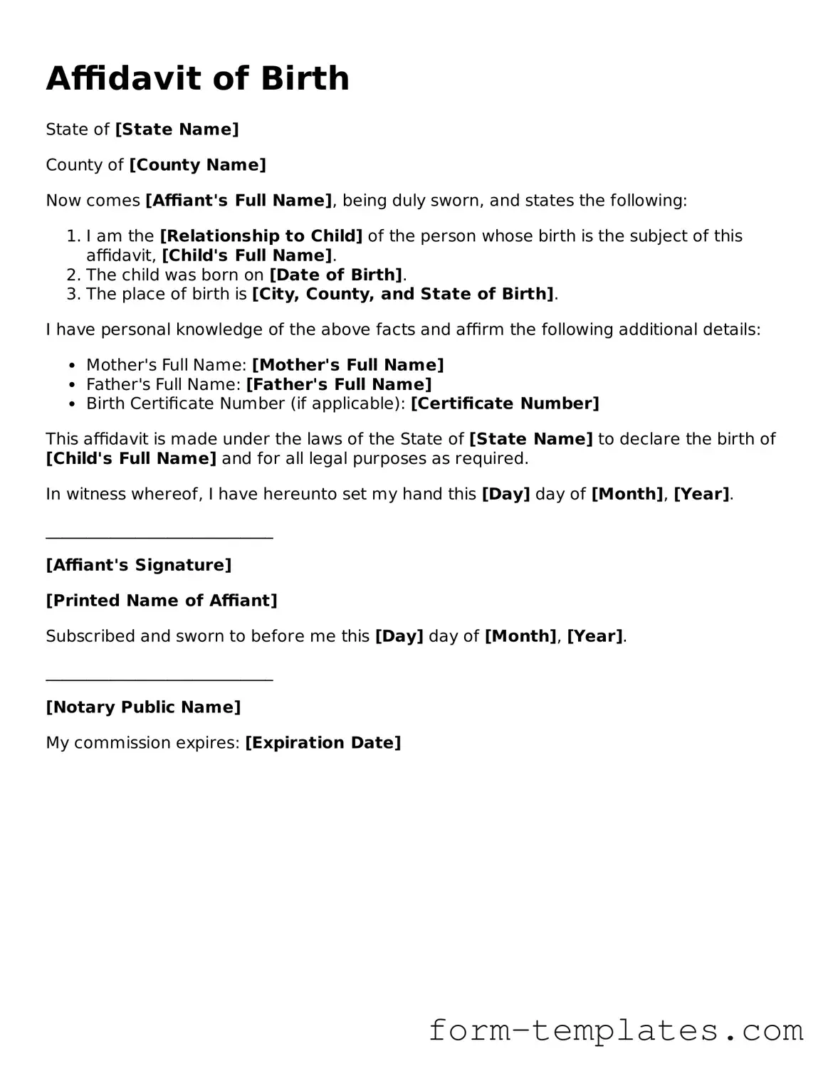 Attorney-Approved Affidavit of Birth Document