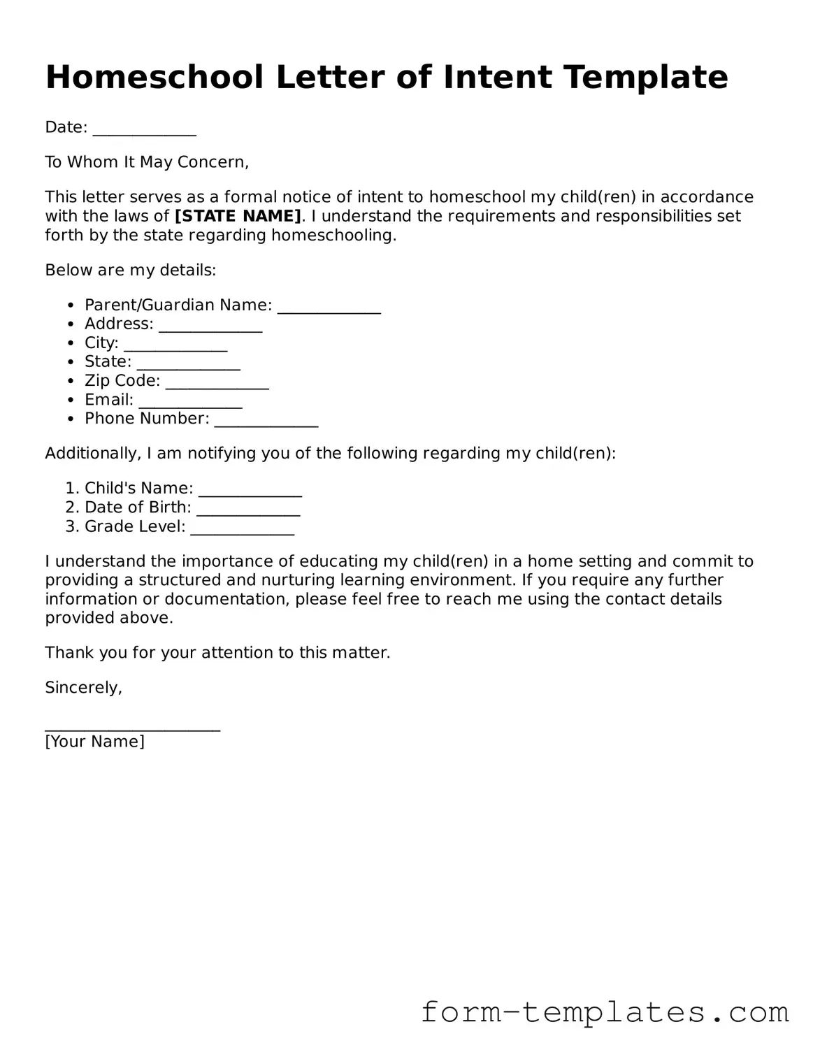 Attorney-Approved Homeschool Letter of Intent Document