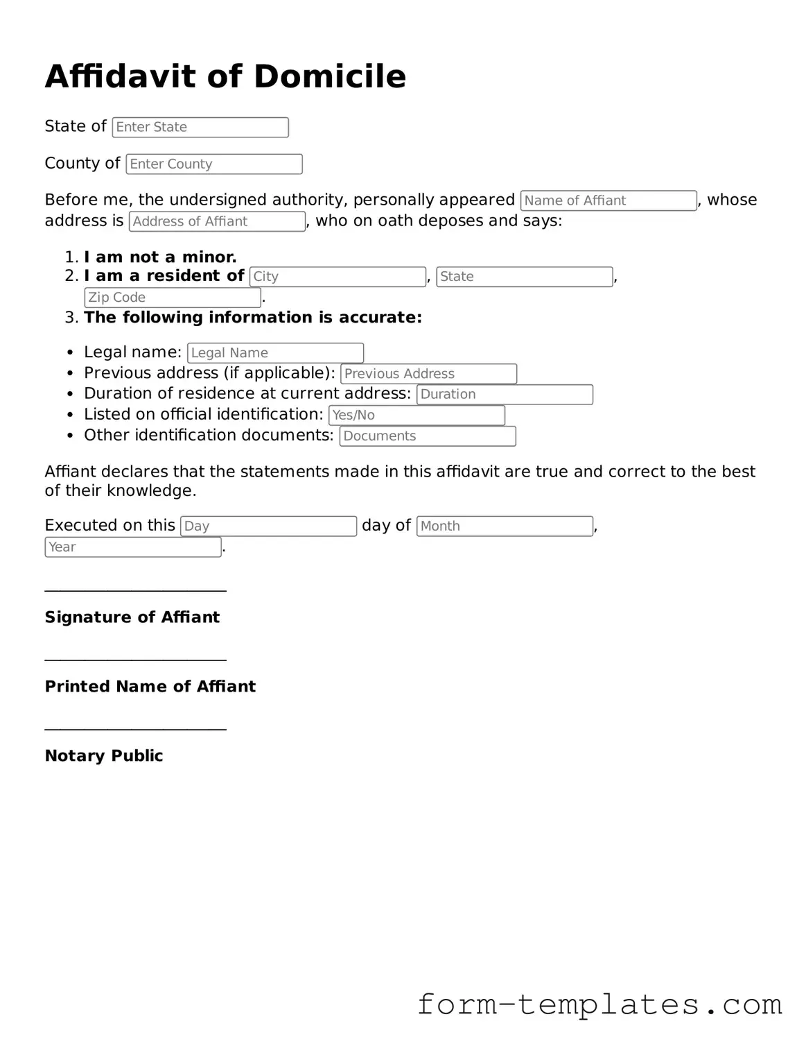 Attorney-Approved Affidavit of Domicile Document