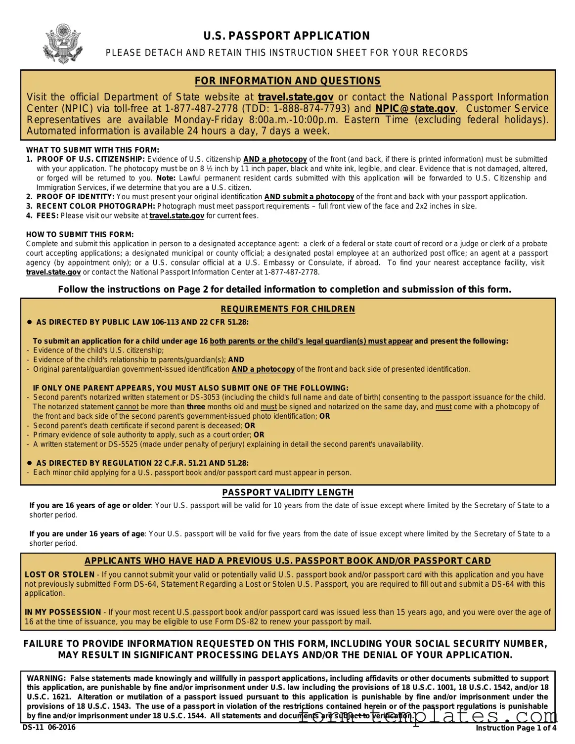 Fill Out a Valid DS-11 U.S. Passport application Template