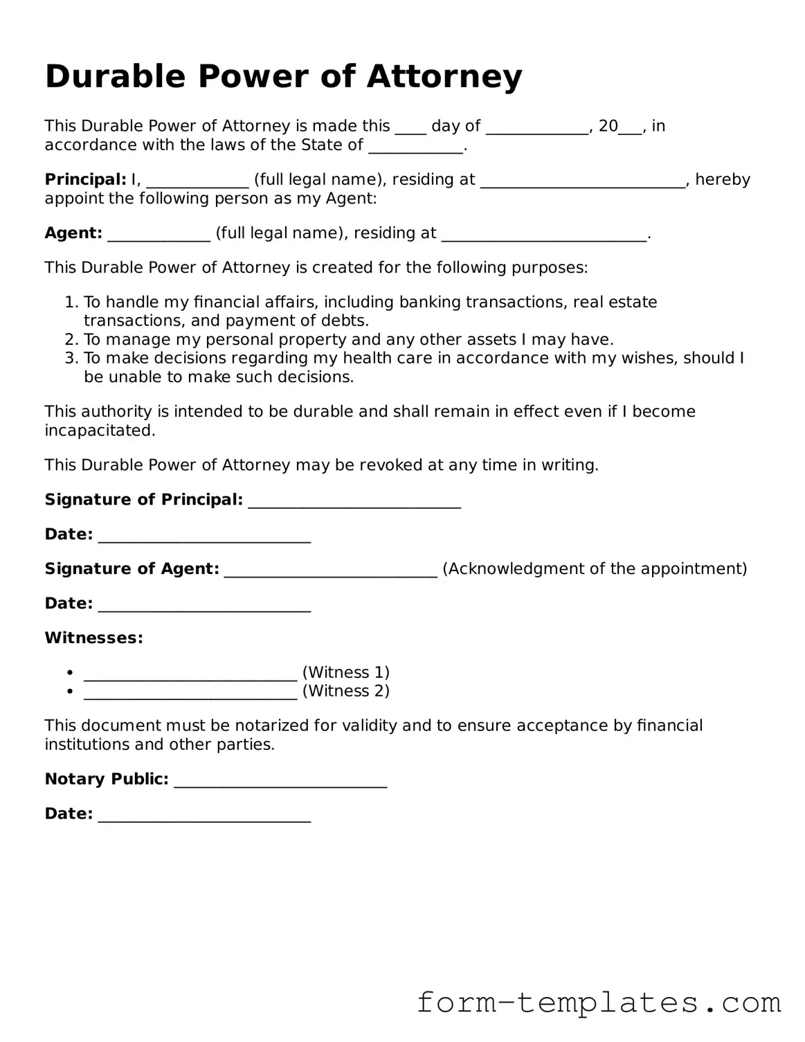 Attorney-Approved Durable Power of Attorney Document
