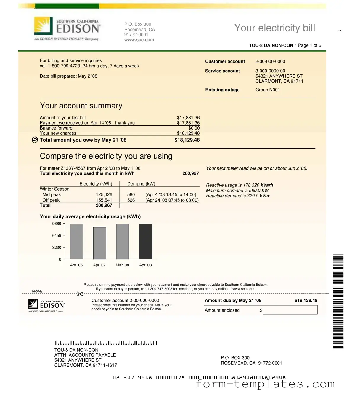 Fill Out a Valid Edison Electricity Bill Template