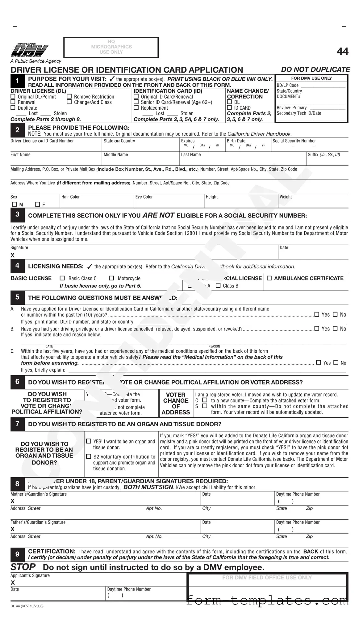 Fill Out a Valid Ca Dmv Dl 44 Template