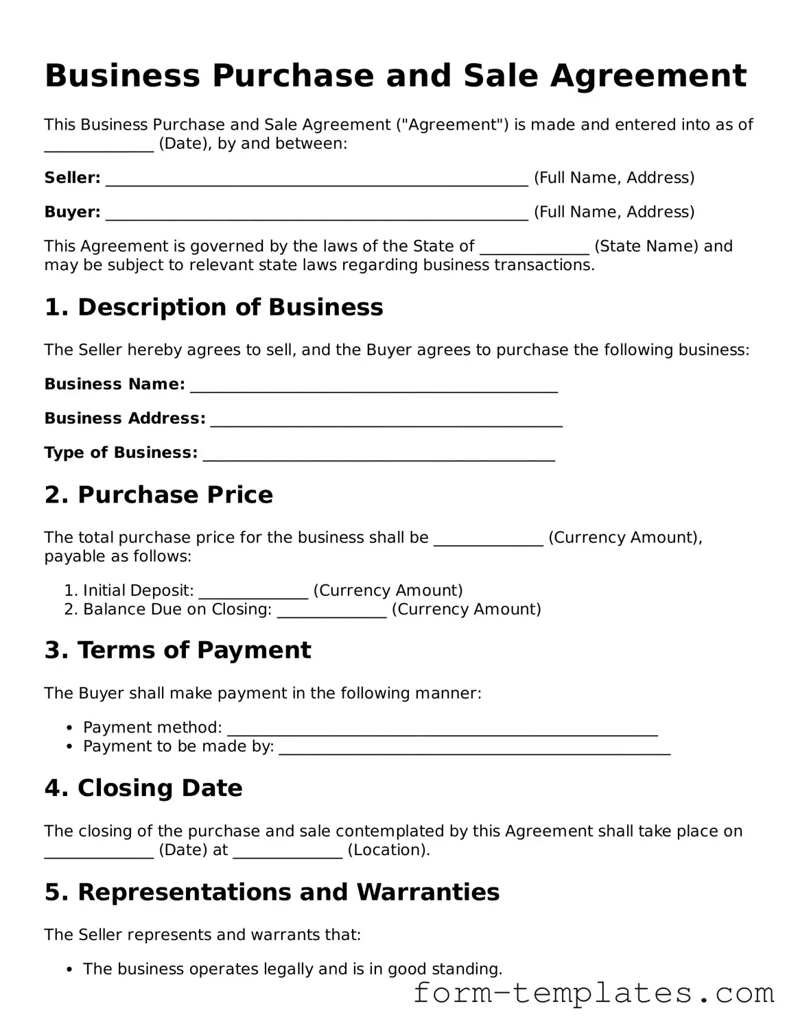 Attorney-Approved Business Purchase and Sale Agreement Document