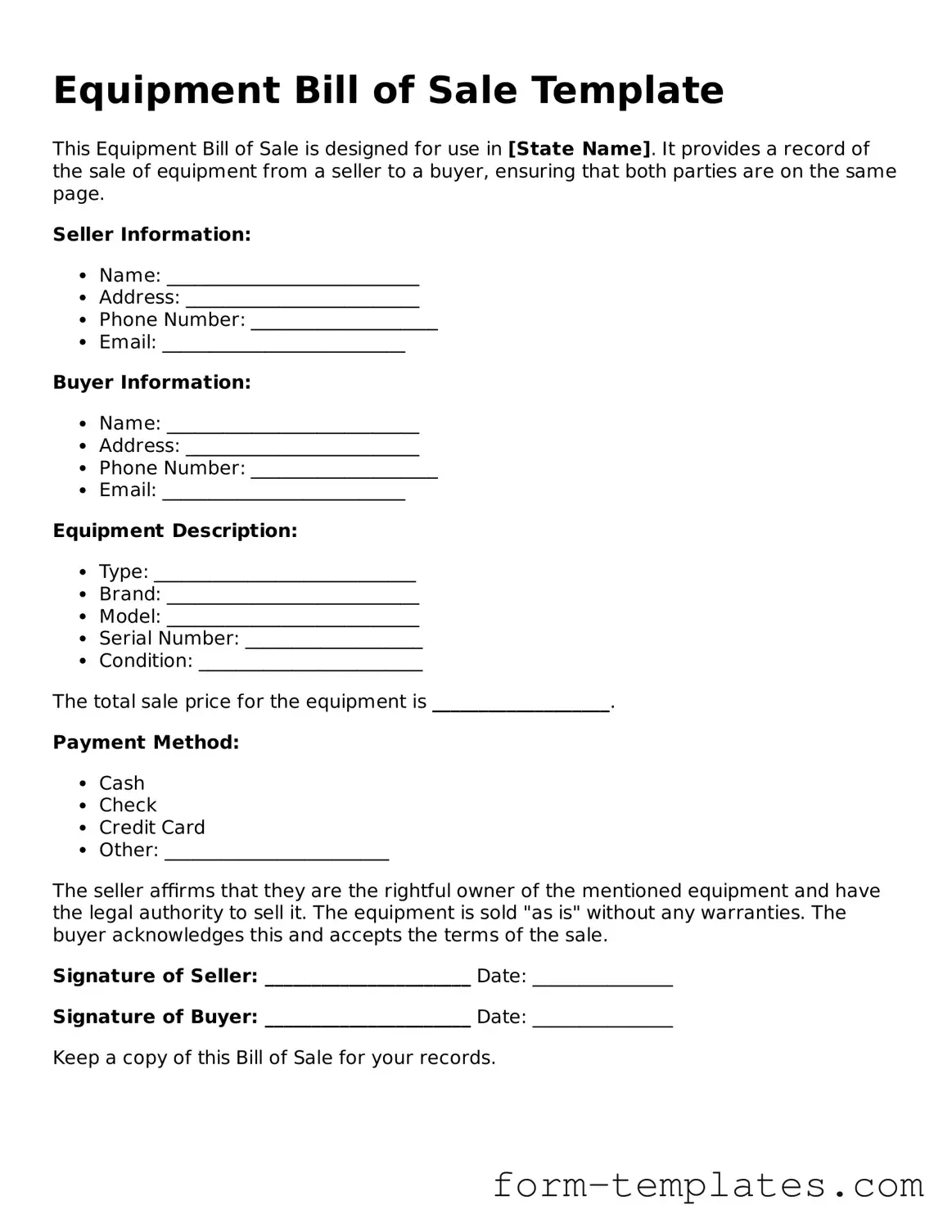 Attorney-Approved Equipment Bill of Sale Document