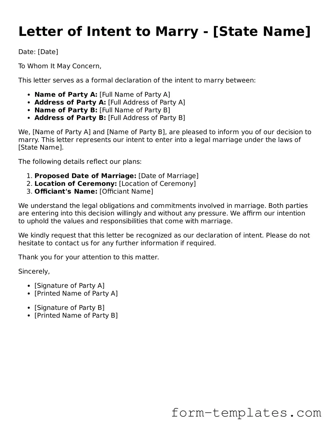 Attorney-Approved Letter of Intent to Marry Document