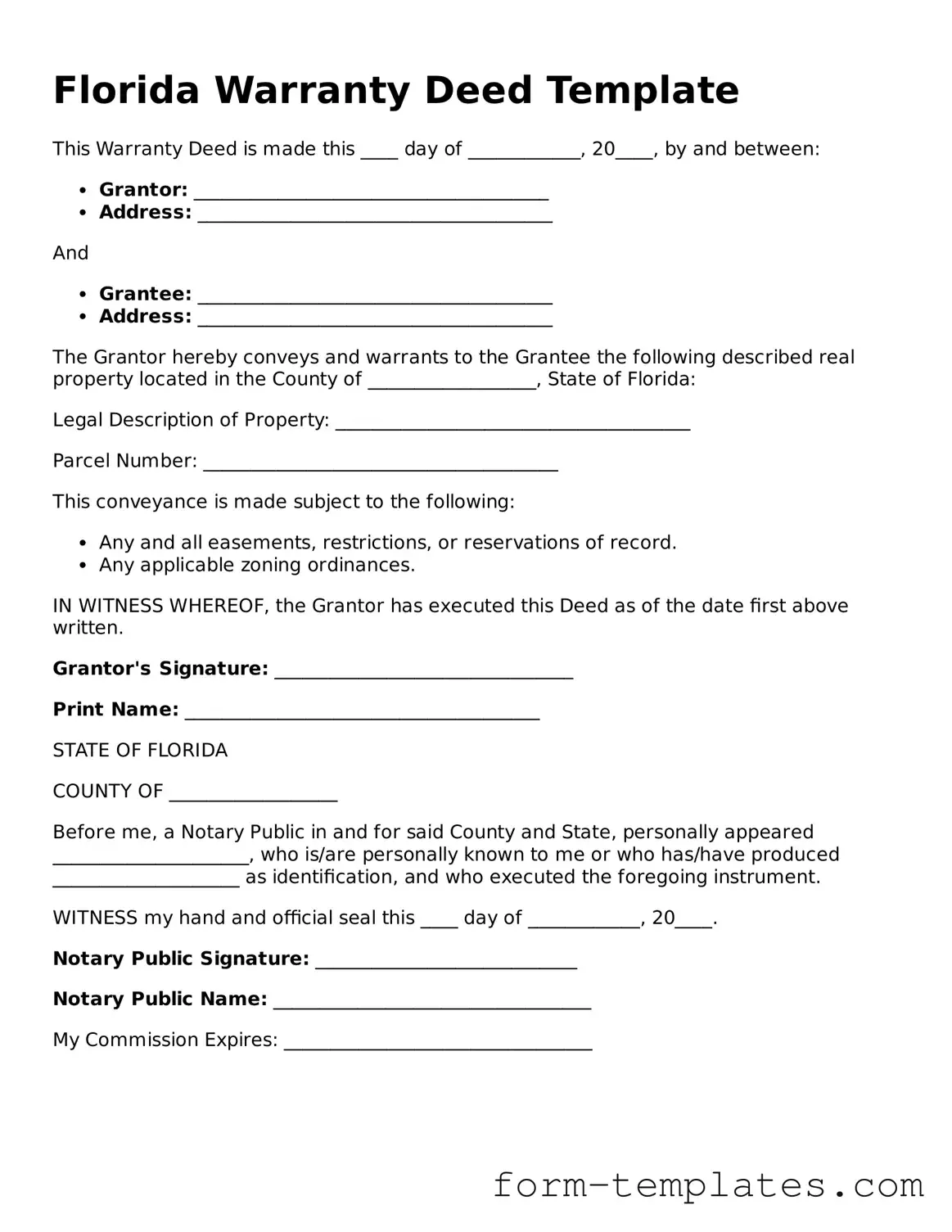 Printable Deed Form for the State of Florida