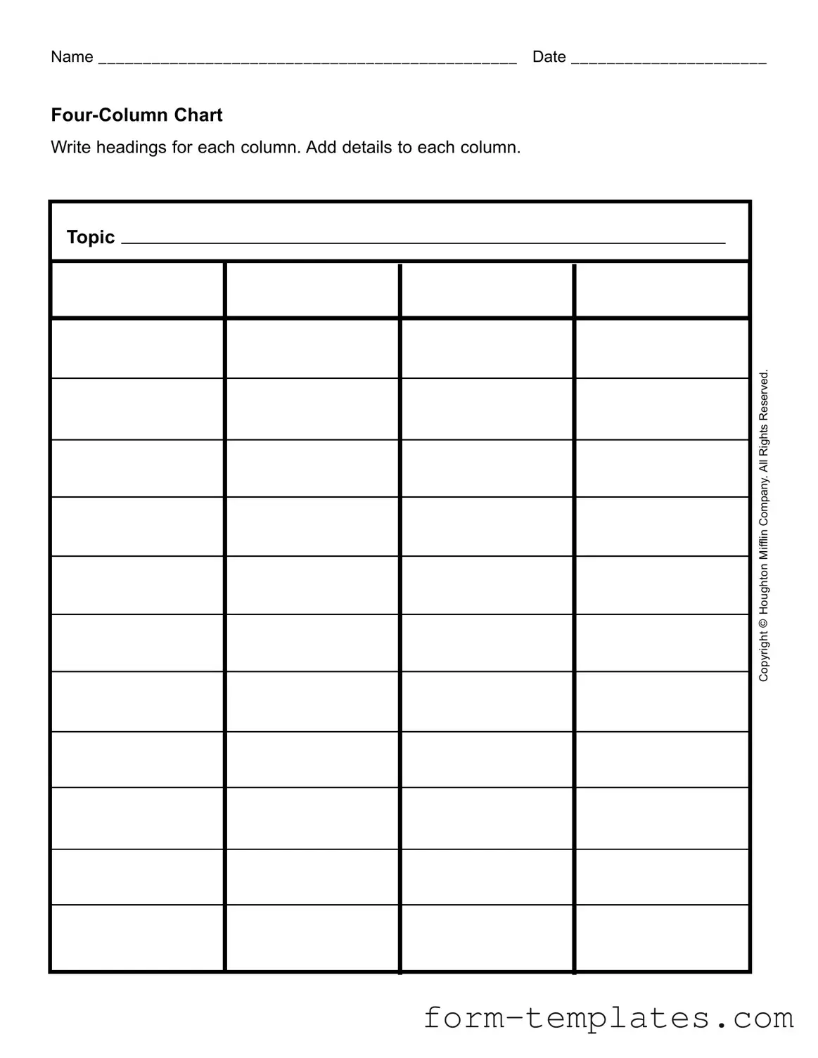 Fill Out a Valid Four Column Chart Template