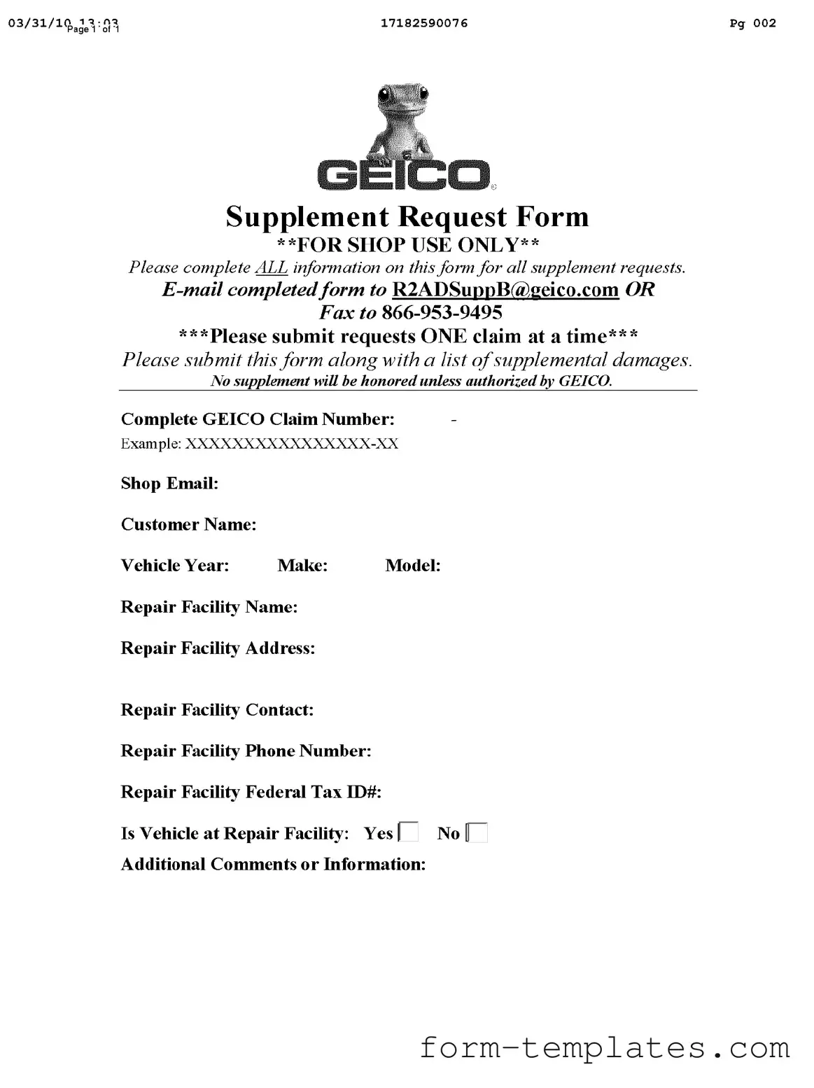 Fill Out a Valid Geico Supplement Request Template