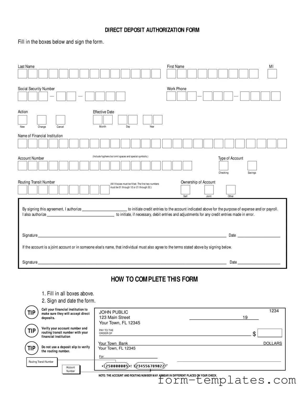 Fill Out a Valid Generic Direct Deposit Template