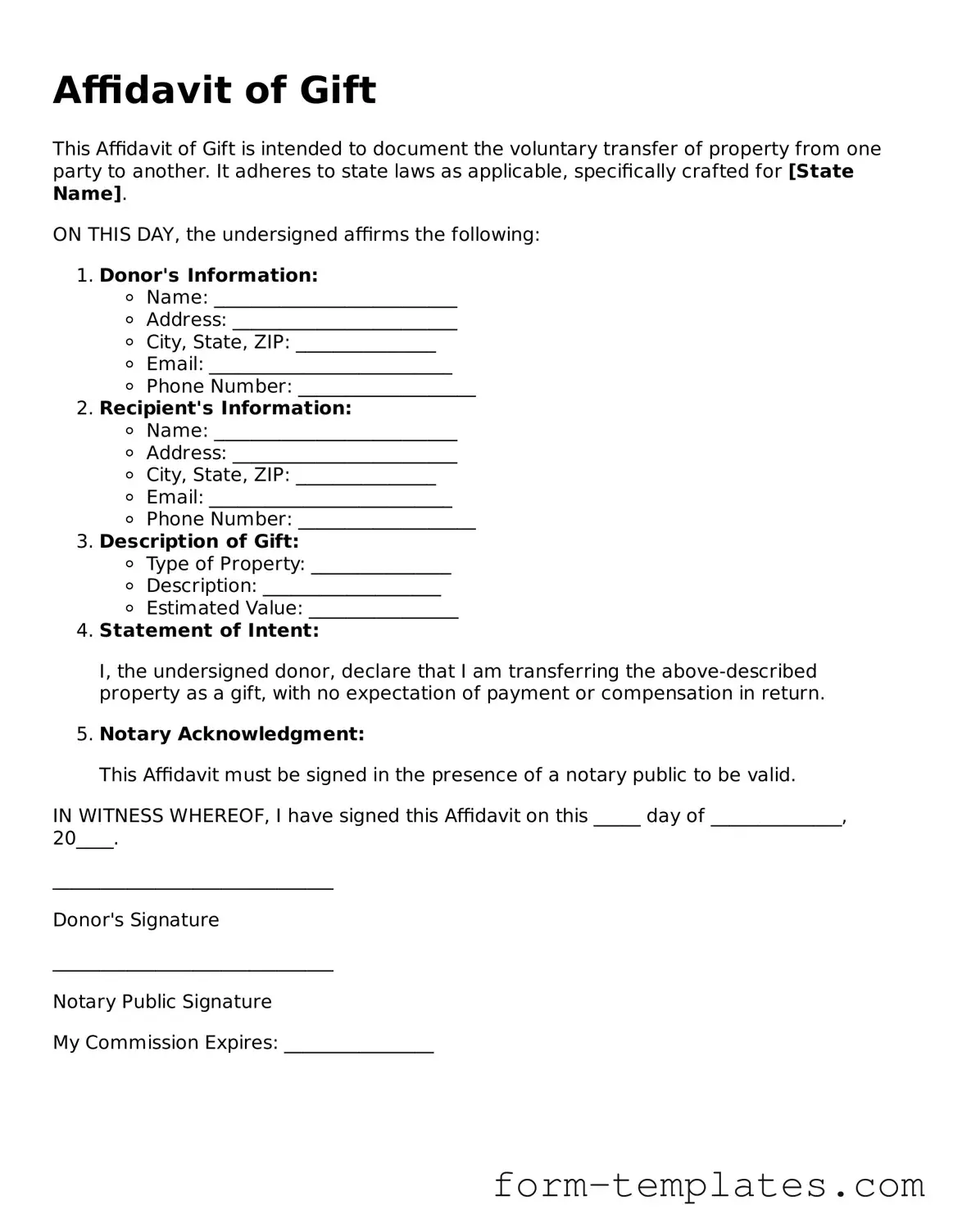 Attorney-Approved Affidavit of Gift Document