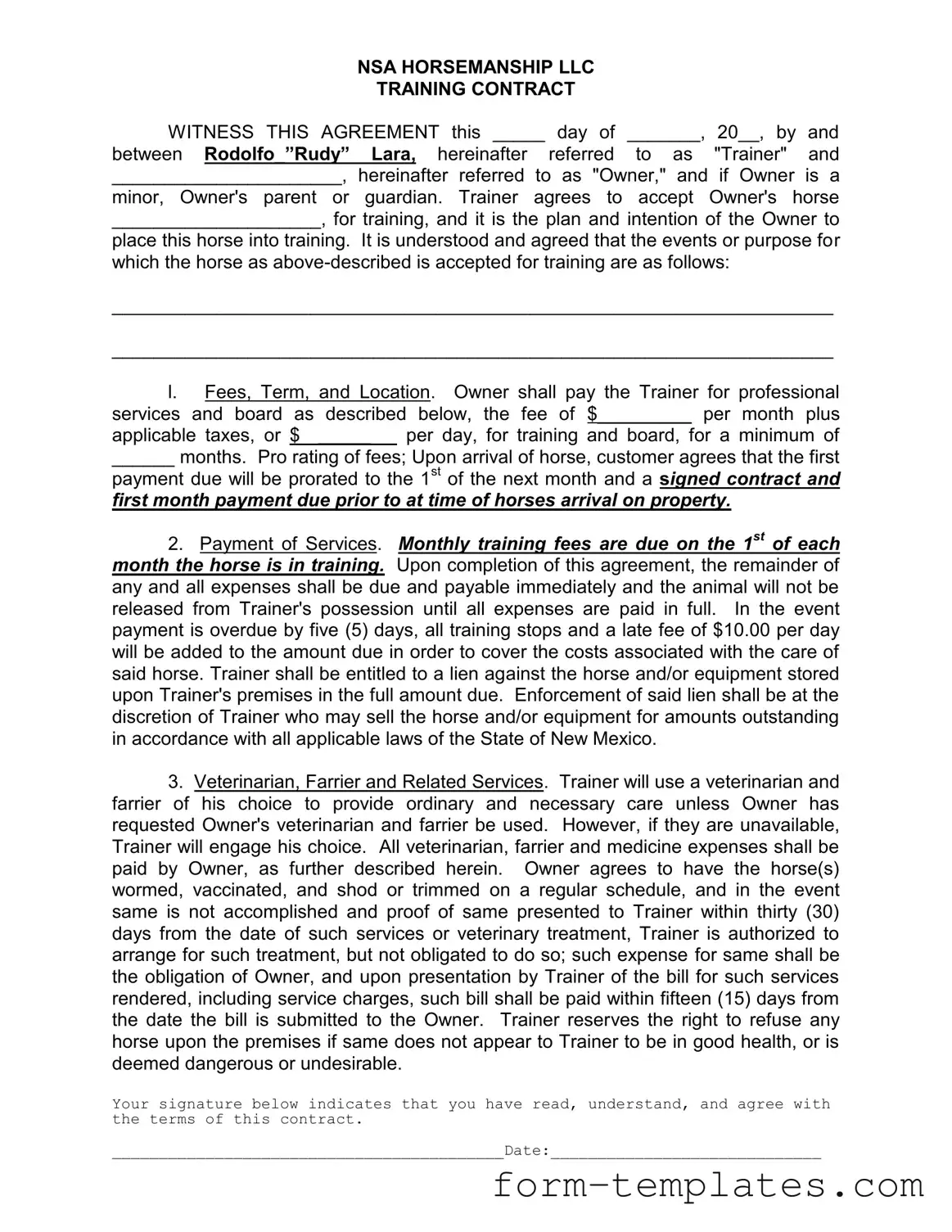 Fill Out a Valid Horse Training Contract Template