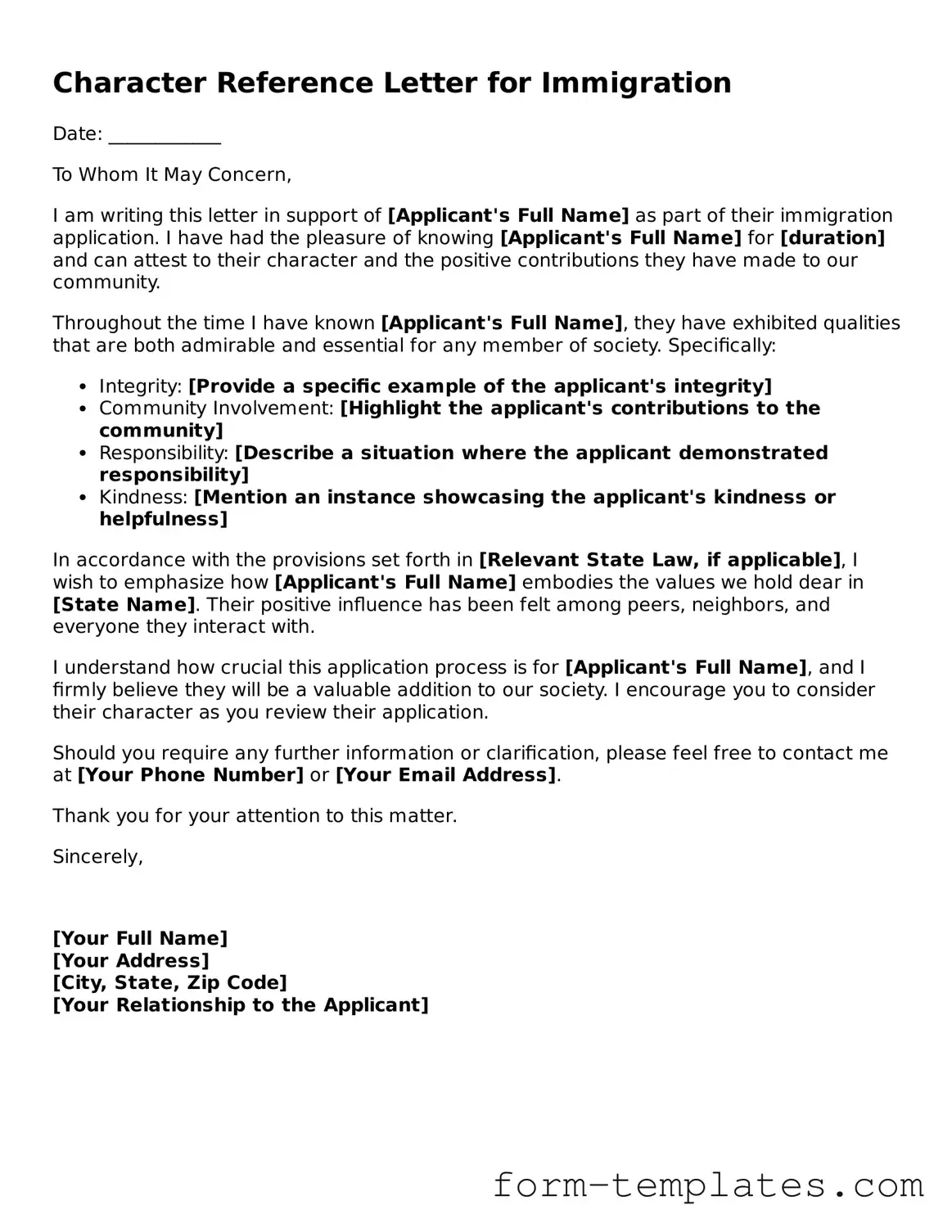 Attorney-Approved Character Reference Letter for Immigration Document