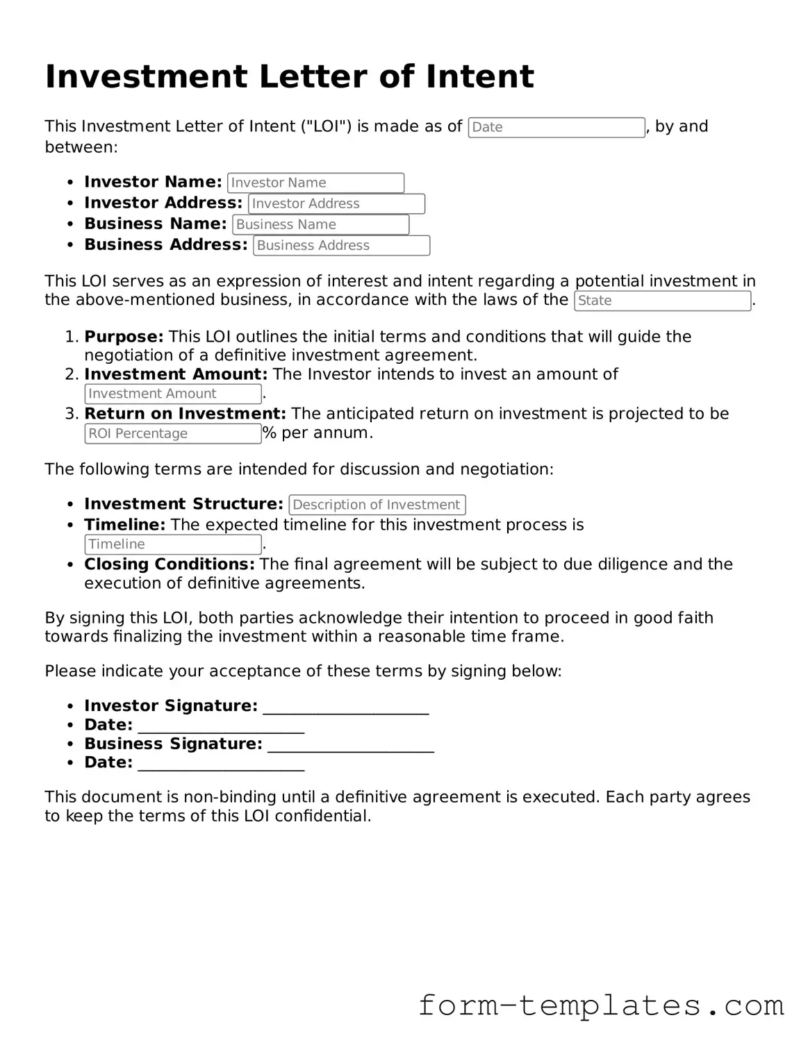 Attorney-Approved Investment Letter of Intent Document