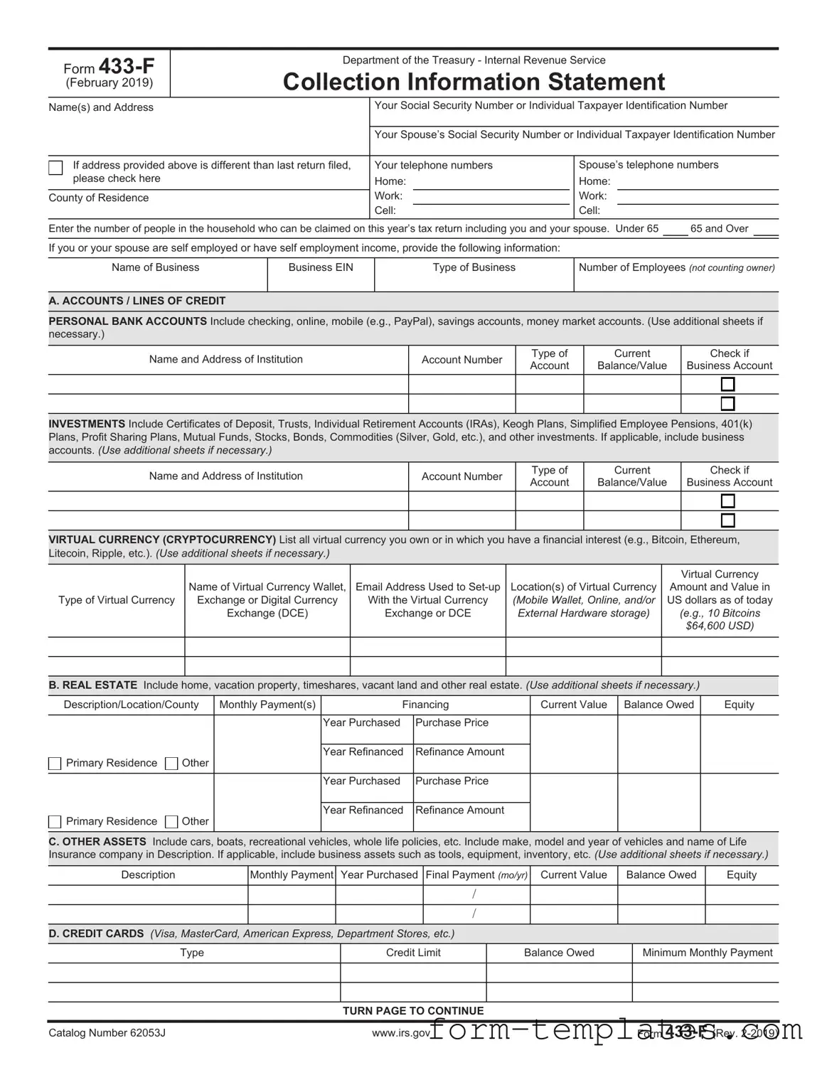 Fill Out a Valid IRS 433-F Template