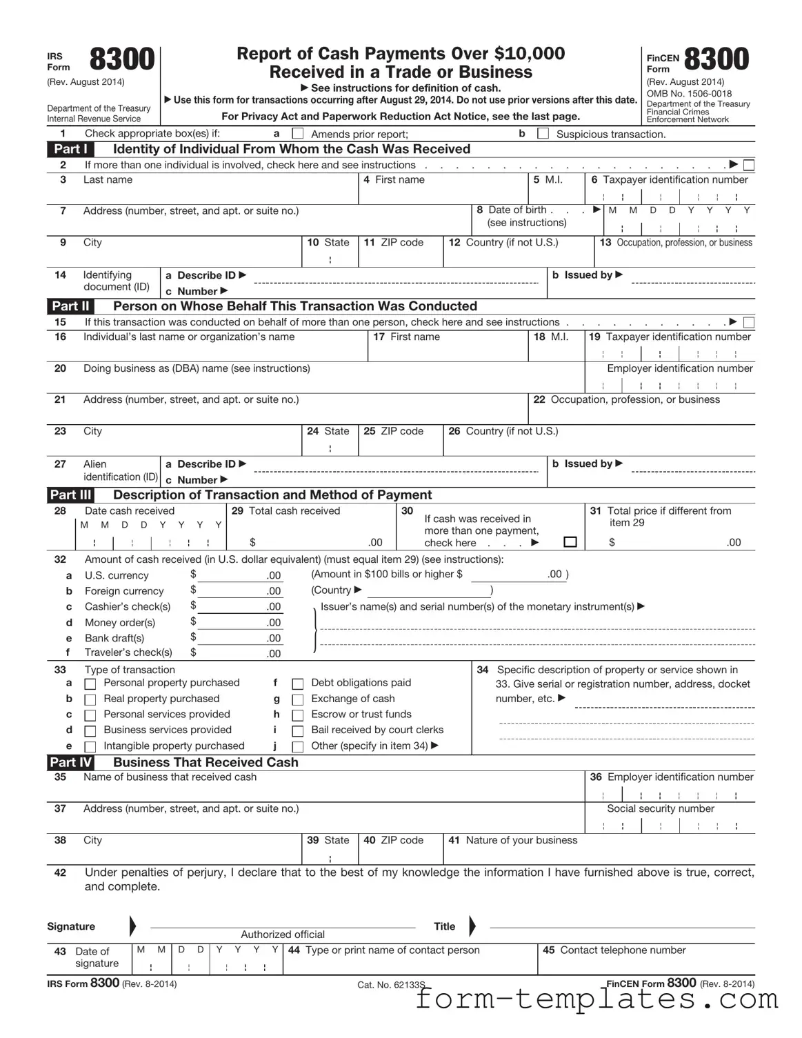 Fill Out a Valid IRS 8300 Template